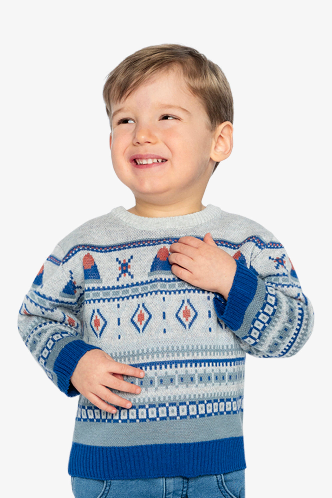 Deux par Deux Boys Fair Isle Jacquard Knit Crewneck Sweater