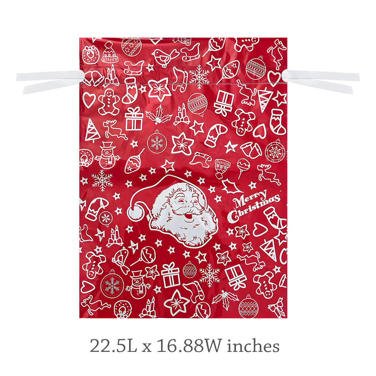 Wrapables Christmas Drawstring Gift Bags for Party Favors, Treats, Gift Wrap, Parties, (Set of 6) XL Red & White