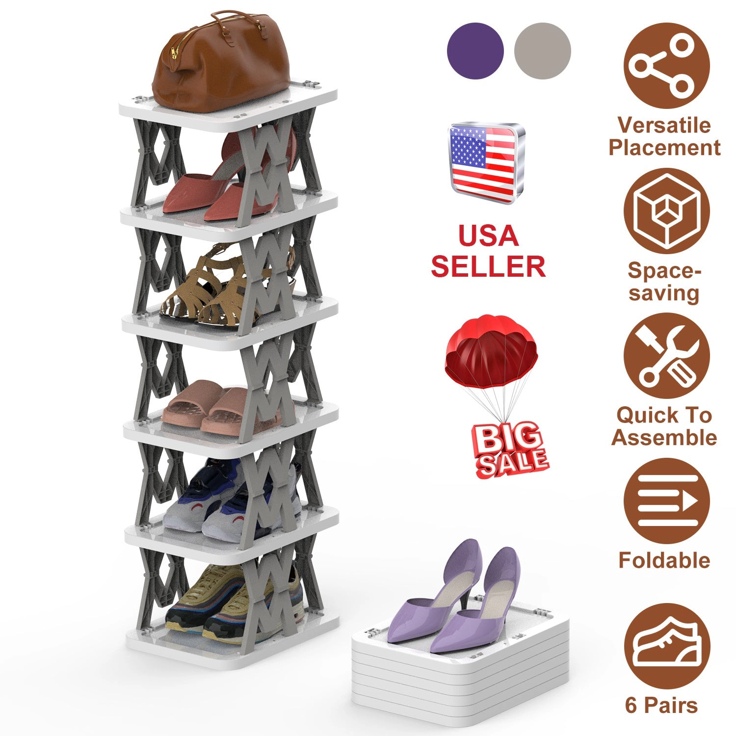 GBruno 6-Tier Foldable Vertical Shoe Rack