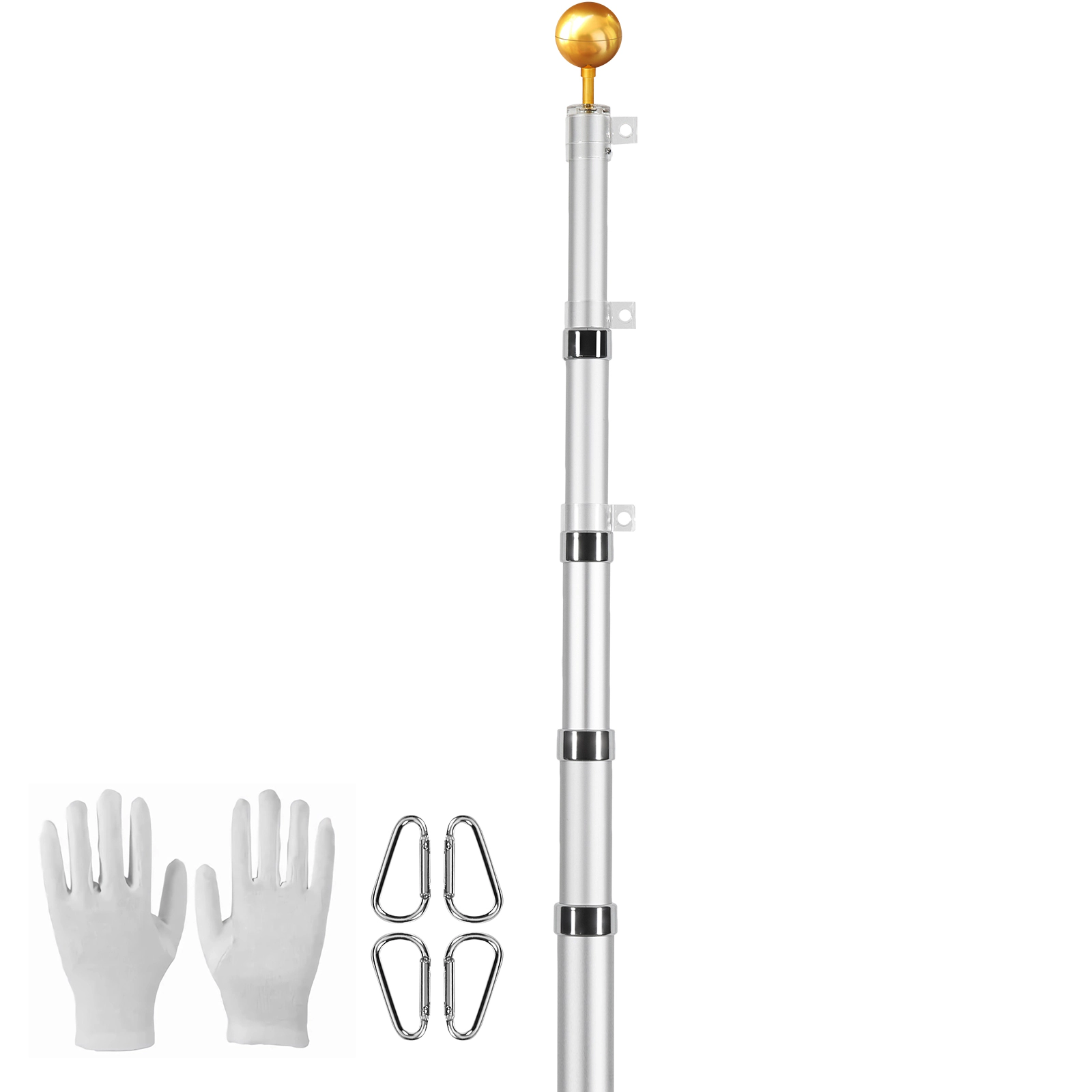 HONGGE Telescoping Flag pole Kit Heavy Duty Aluminum Alloy in Ground Flag Poles for Outside 3 Display Modes Flagpole