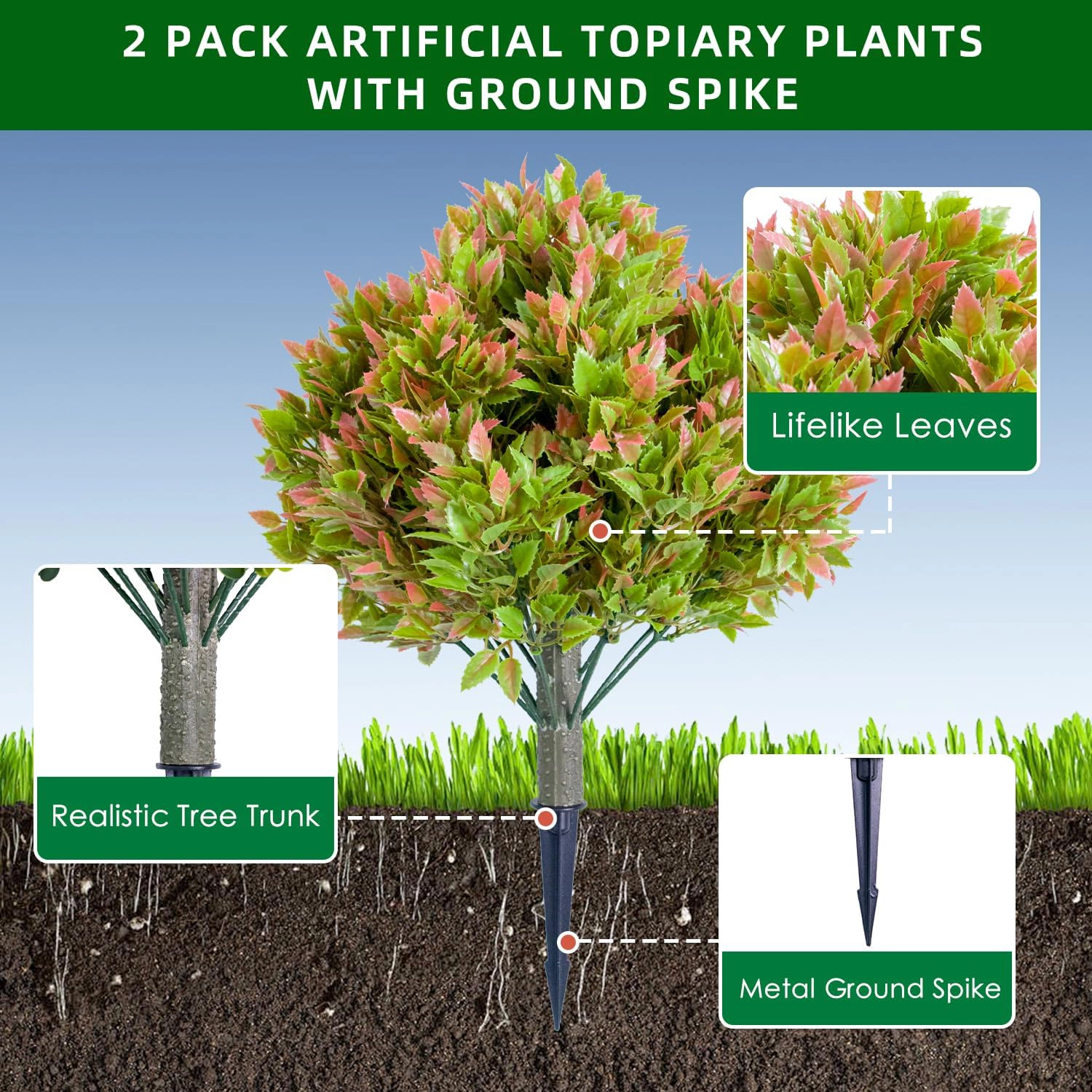 23.6 Inch Artificial Topiary Ball Tree with Spike,Artificial Greenery Tree for Home Decor