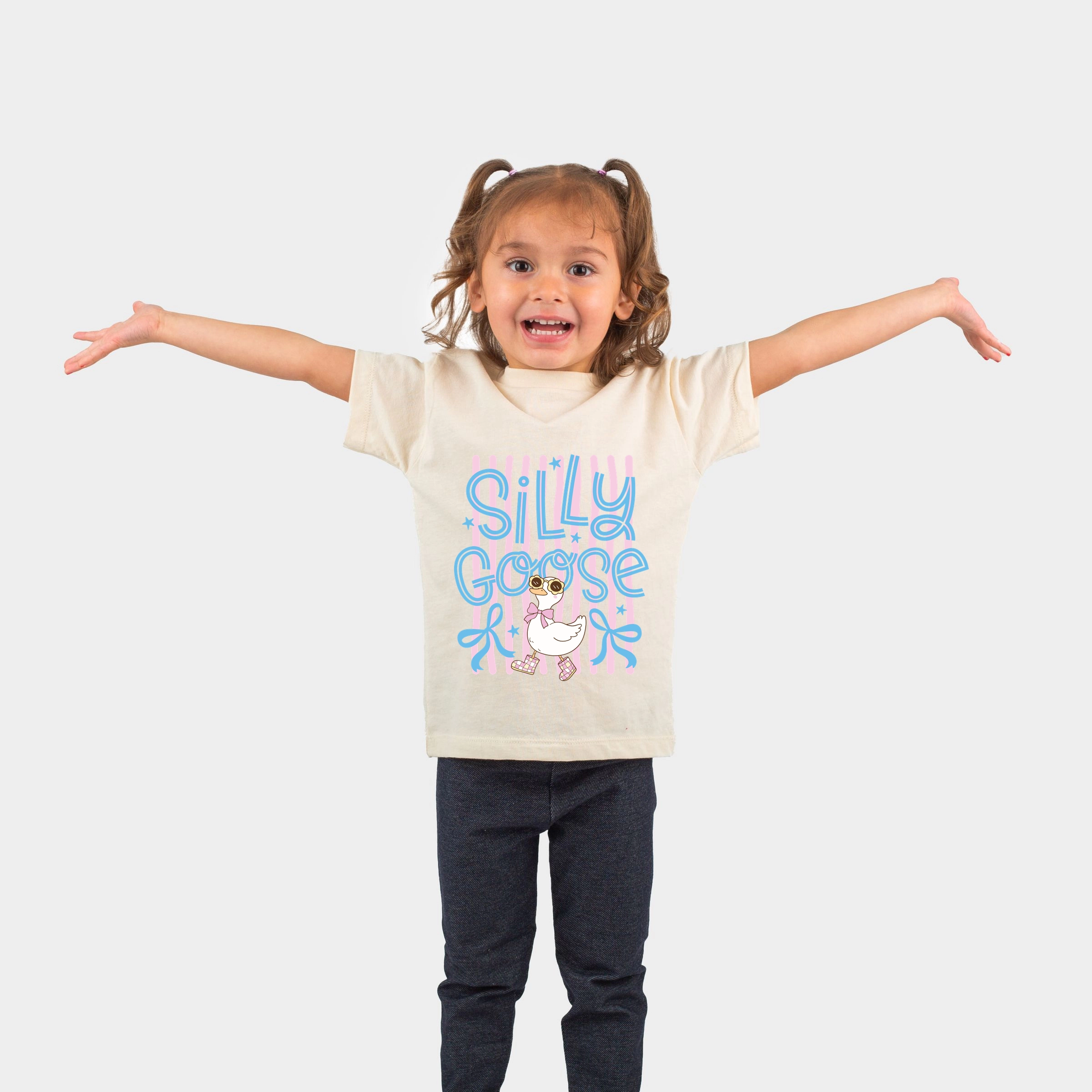 The Juniper Shop - Silly Goose Stripes Toddler Short Sleeve Graphic T-Shirt