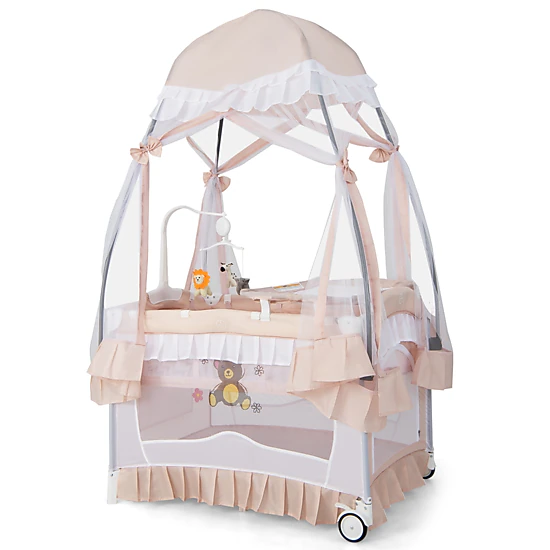SUGIFT Convertible Bassinet Playard with Removable Changing Table & Detachable Mesh Net 33-lb Playpen Capacity Ages 0-36