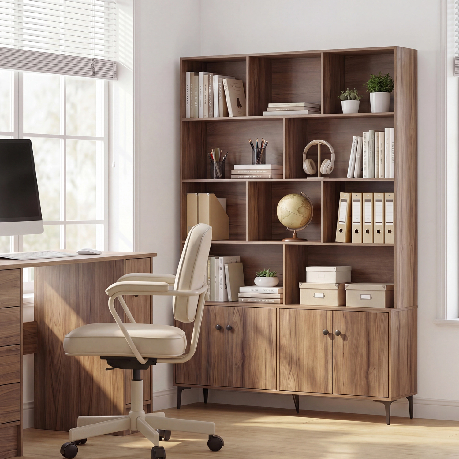 LJG Bookshelf with 4 Doors and 2 Anti-Tipping Kits for Home Office