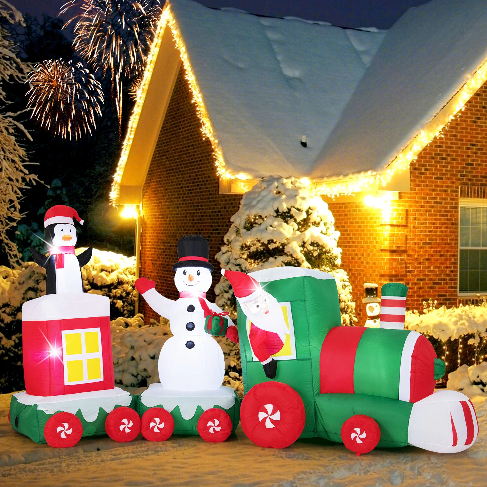 Slickblue 11.5FT Christmas Inflatable Train with LED Lights Outdoor