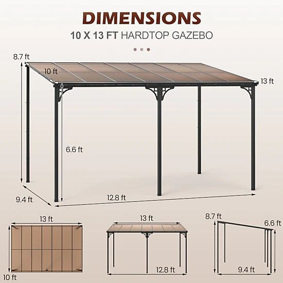 Hivvago Outdoor Wall-Mounted Pergola with Polycarbonate Roof