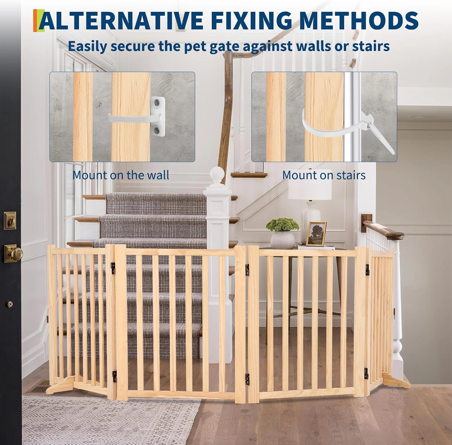 Freestanding Wooden Dog Gate Fence, Indoor Pet Barrier for Doorway & Stairs, Complete Mount Hardware
