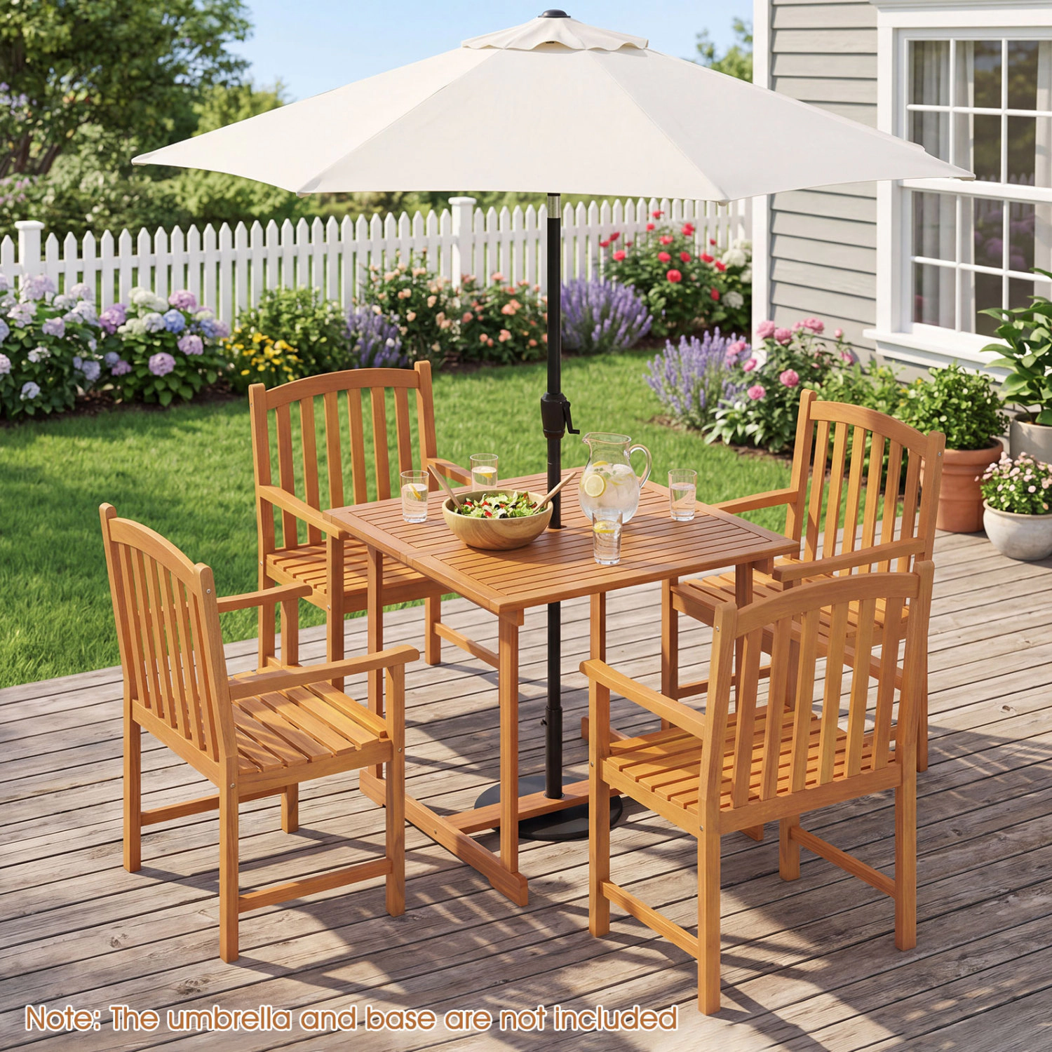 LJG 5-Piece Outdoor Square Patio Dining Set for 4 with Acacia Table & Armchairs