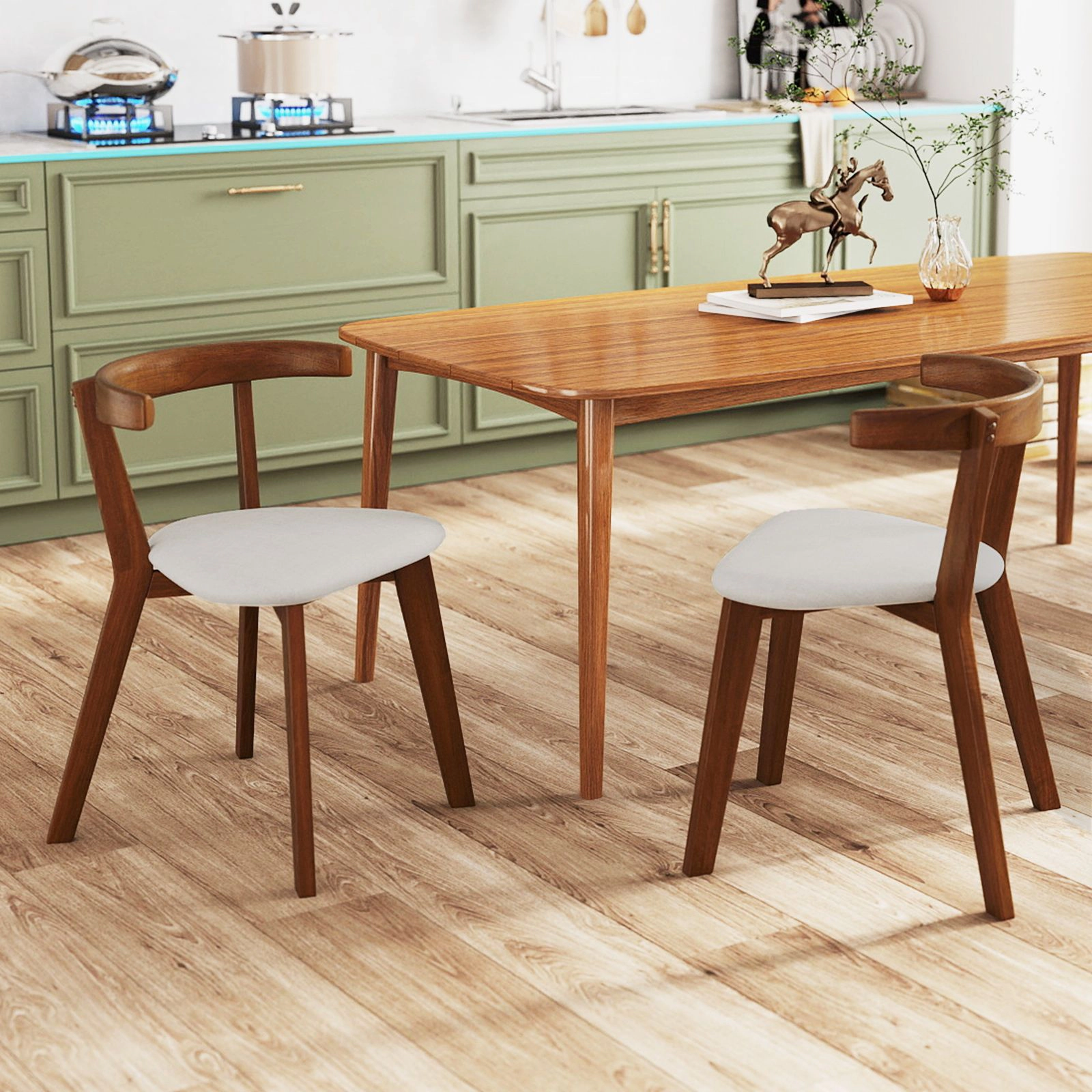SlickBlue Wooden Dining Chairs Set of 2 with Curved Backrest