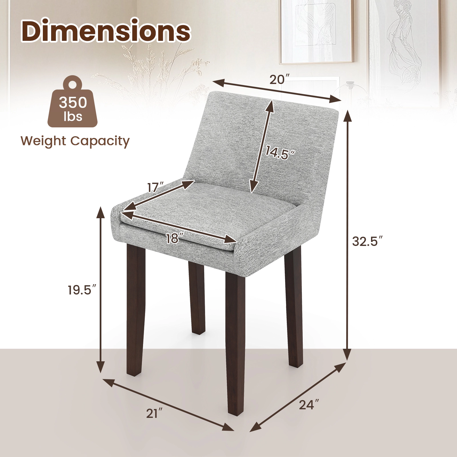 SUGIFT Modern Upholstered Fabric Side Leisure Chair Set of 2 with Removable Cushion 350-Lb Capacity Gray and Dark Brown