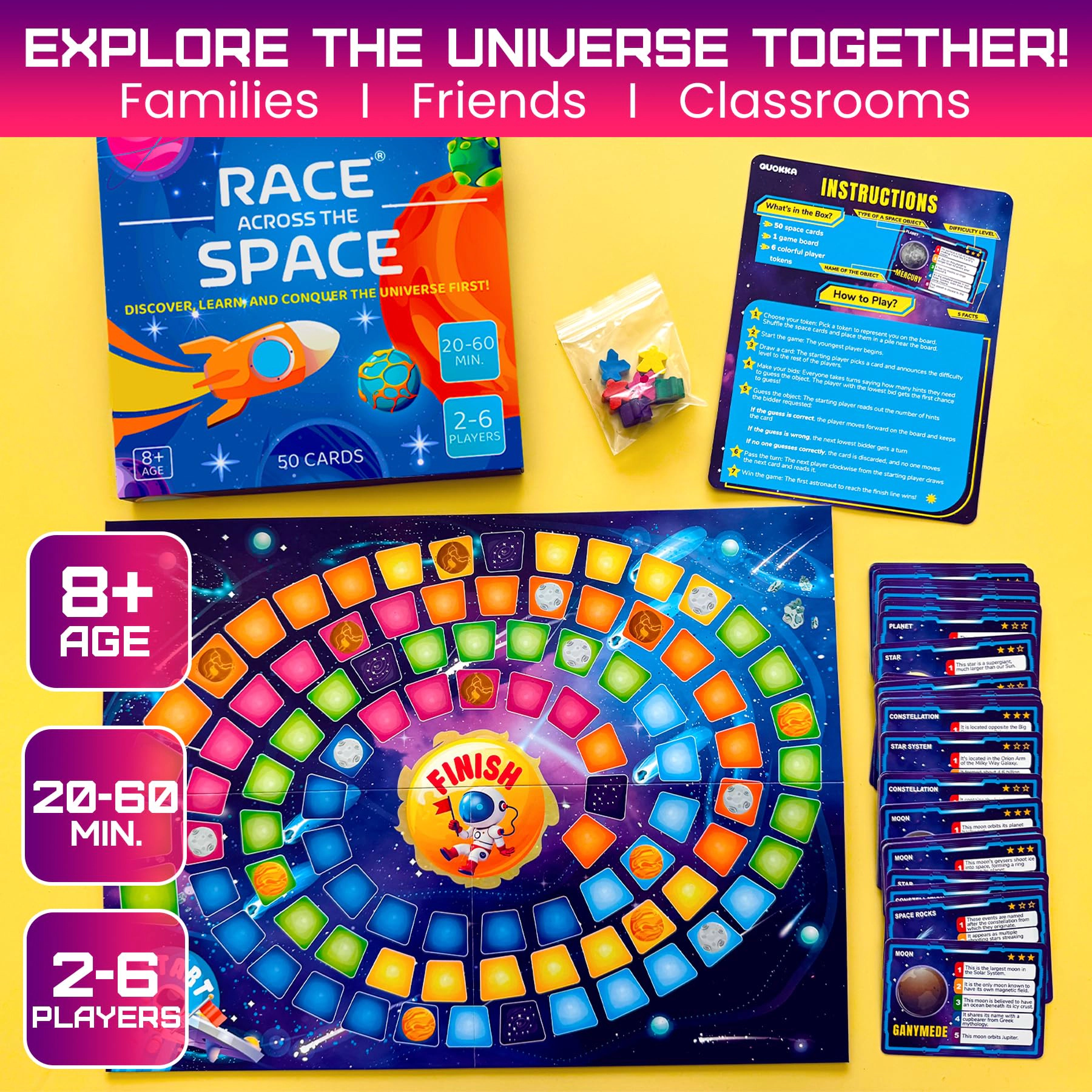 QUOKKA Educational Board Games for Kids & Families, Geography, Space USA Learning Activities