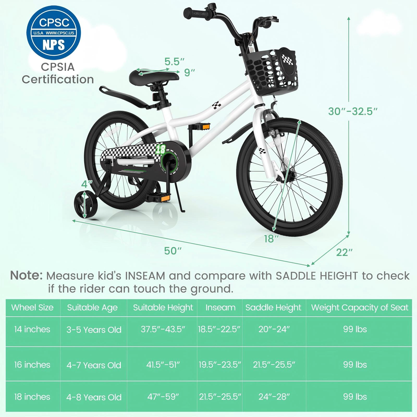 SUGIFT 18-in Kids Bicycle with Hand and Coaster Brakes 99-lb Capacity Ages 4-8 Blue/White/Red/White & Black/Navy