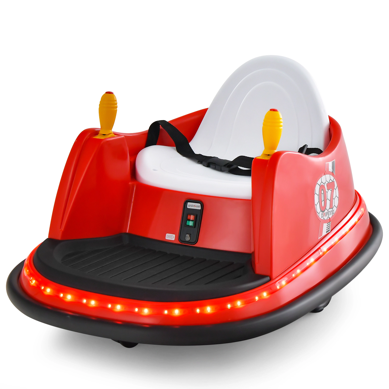 SUGIFT Red Flashing Lights Dual Joysticks and Safety Belt Toddler 12V Ride On Bumper Car