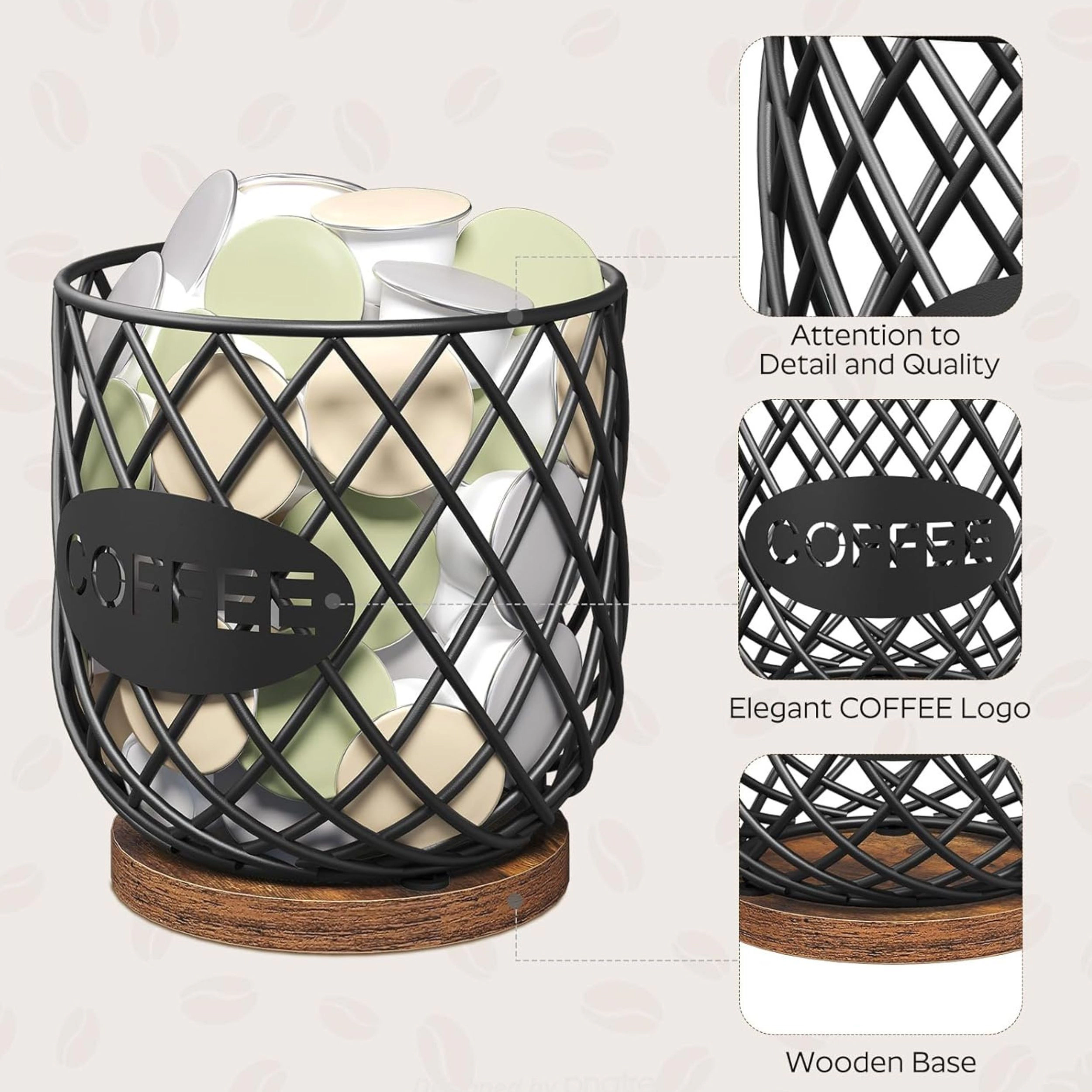 Stock Preferred Large Coffee Pod Holder Organizer Basket for K Cup Capsules