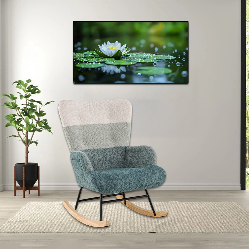 Hivvago Upholstered Rocking Chair with High Back and Ergonomic Armrests