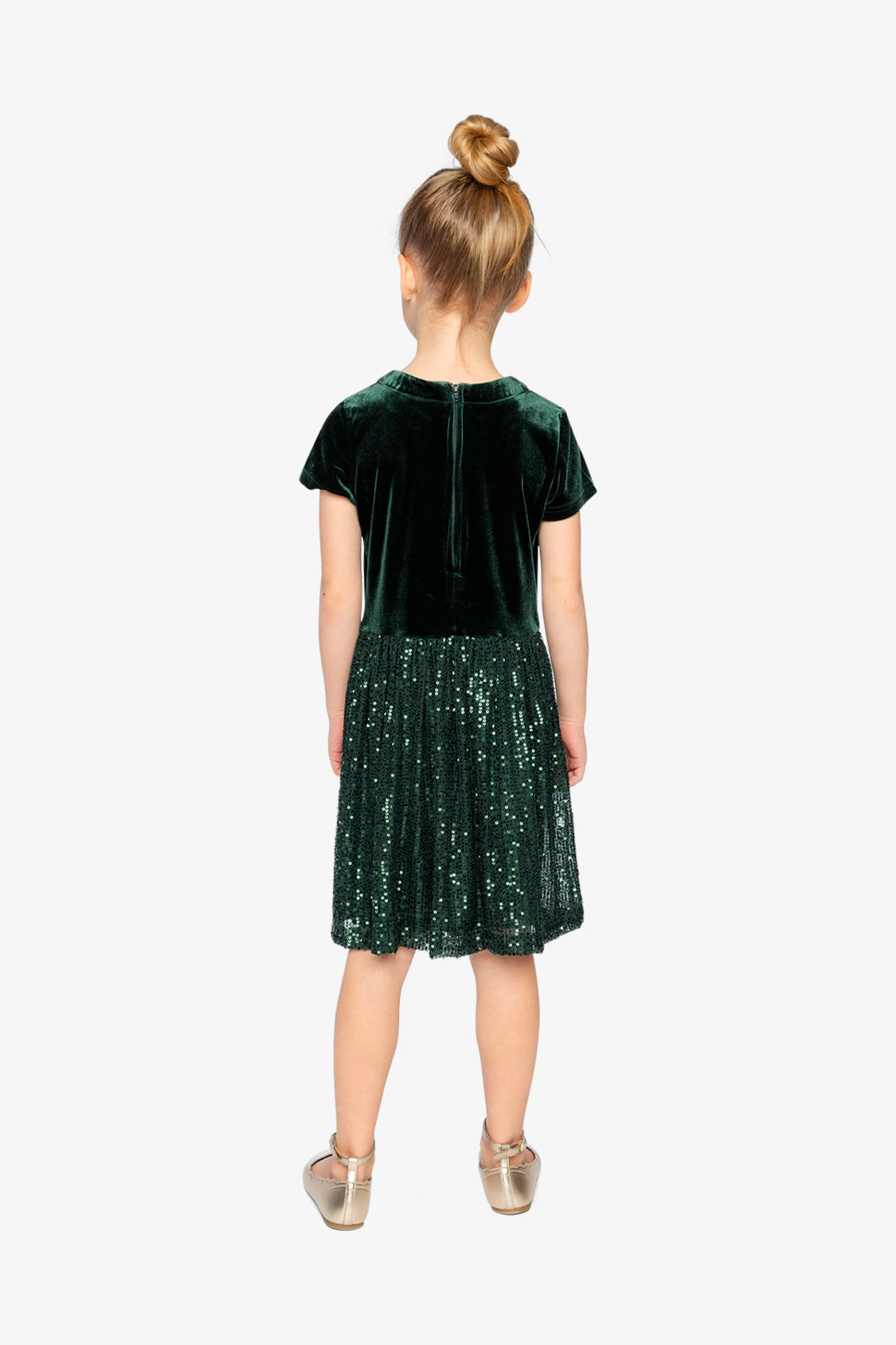 Deux par Girls Bi-Material Short Sleeve Dress with Glittering Skirt