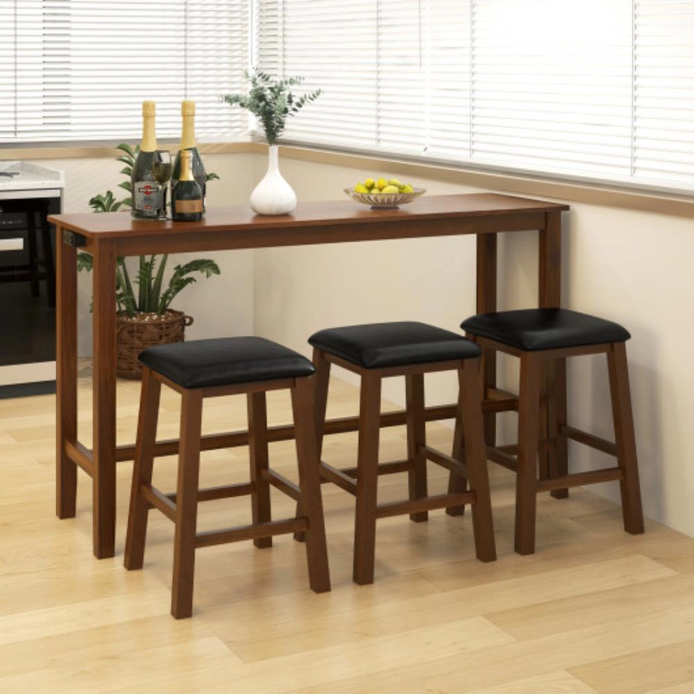 Hivvago 4-Piece Bar Table Set Counter-Height Table And 3 Pvc Leather Upholstered Bar Stools-Brown