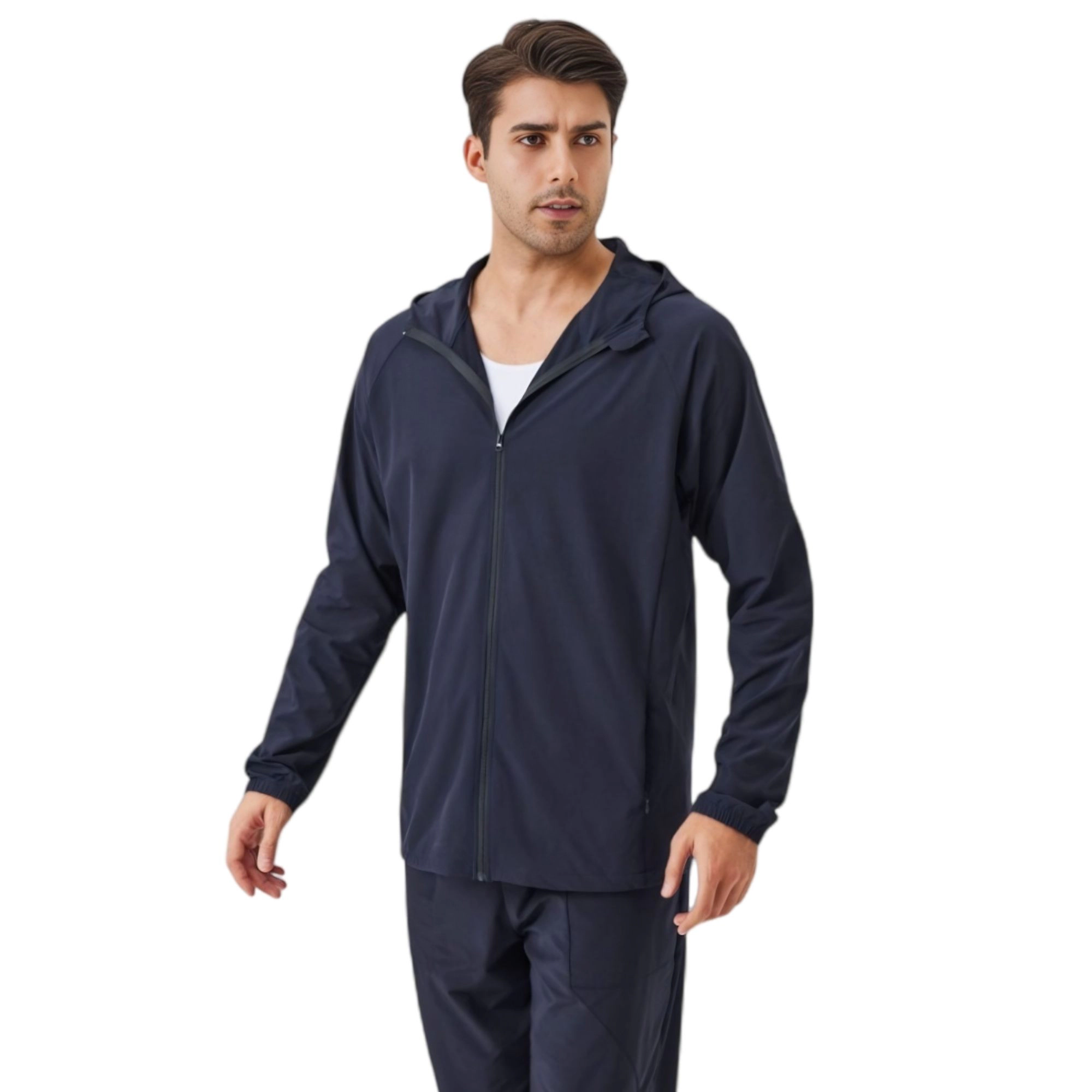 Anna-Kaci Men's Lightweight Zip-Up Hoodie Jacket with Adjustable Hood and Side Pockets