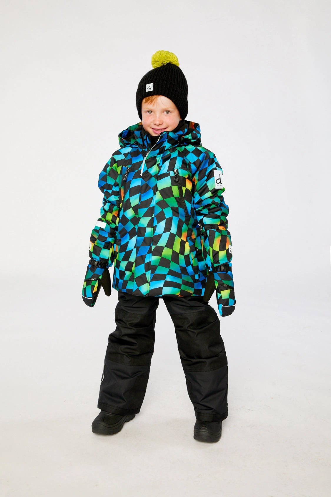 Deux par Boys Checkerboard Print Two Piece Play Snowsuit with Hooded Jacket and Snow Pants