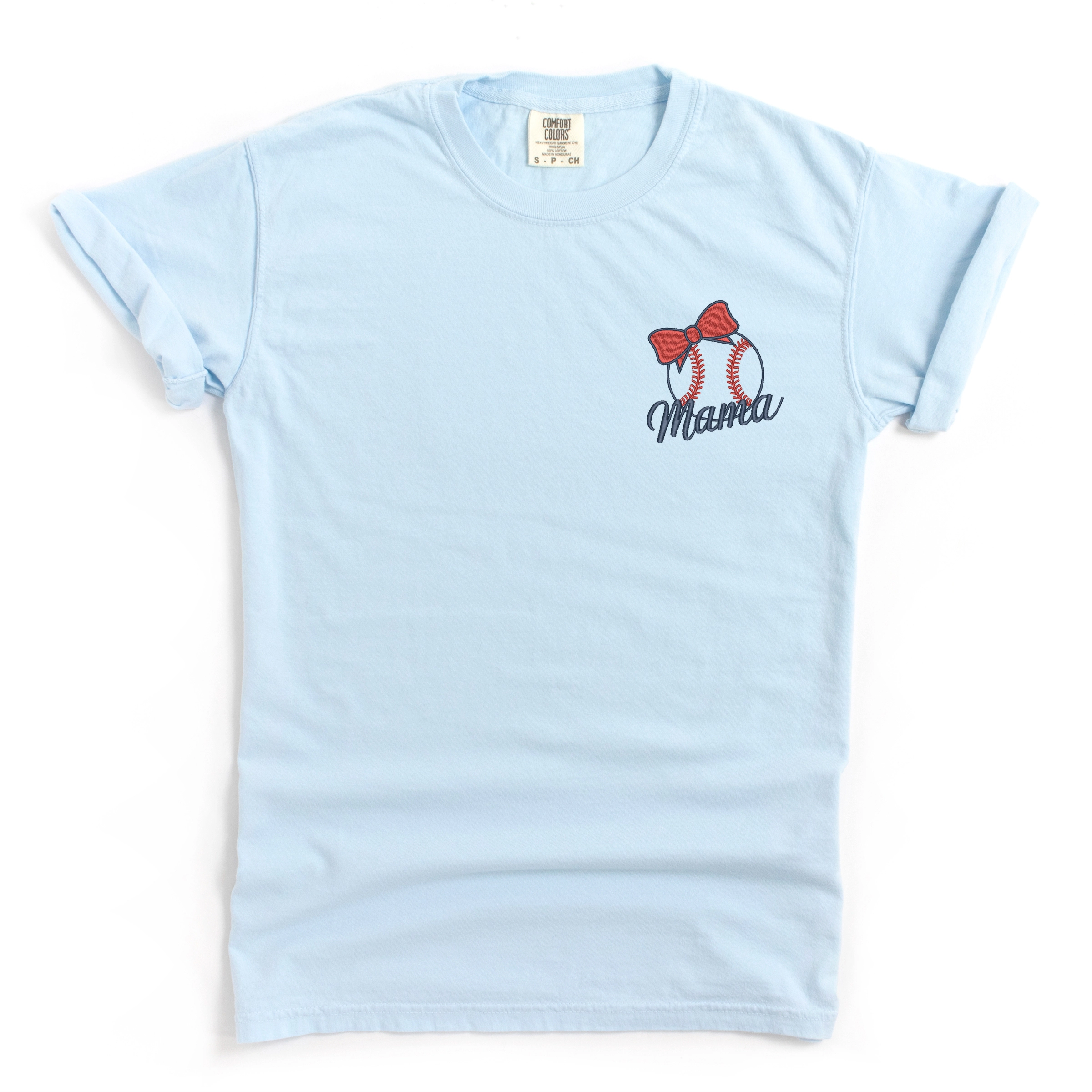 Simply Sage Market Embroidered Mama Bow Baseball Women's Garment-Dyed Graphic T-Shirt