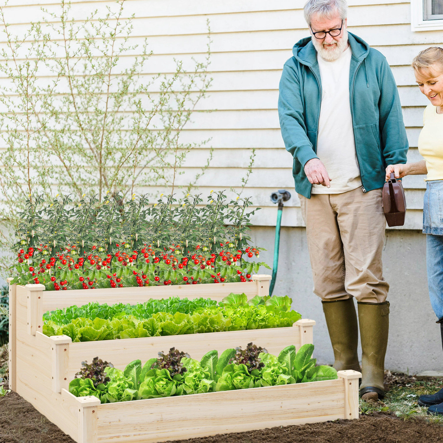 Slickblue Unisex 3-Tier Wooden Raised Garden Bed Planter