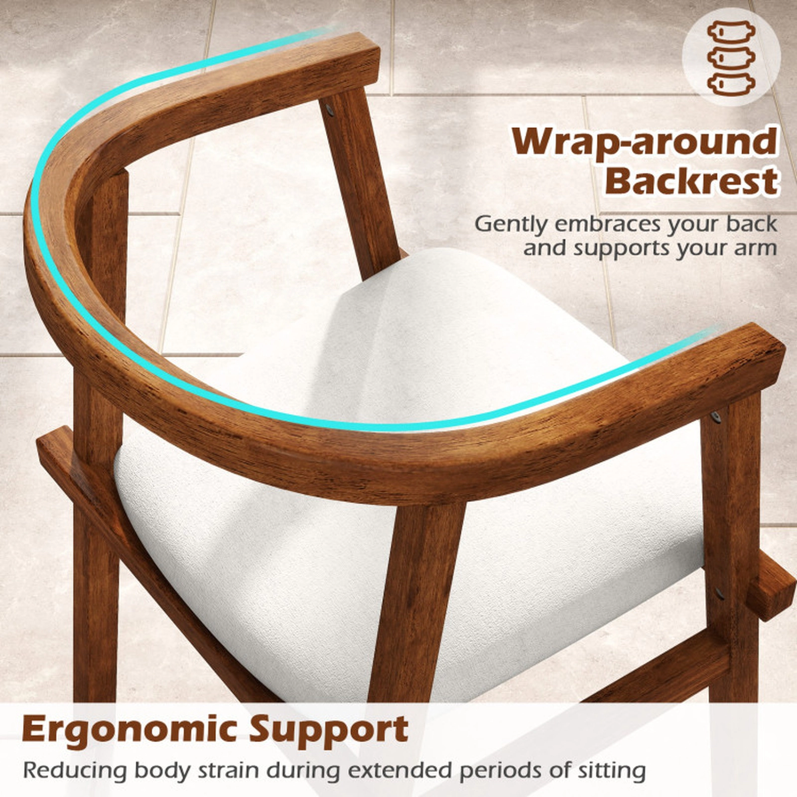 SUGIFT Set of 2 Rubber Wood Wrap Around Armrest Dining Chairs 23-in x 21.5-in x 29.5-in 340-lb Capacity Walnut