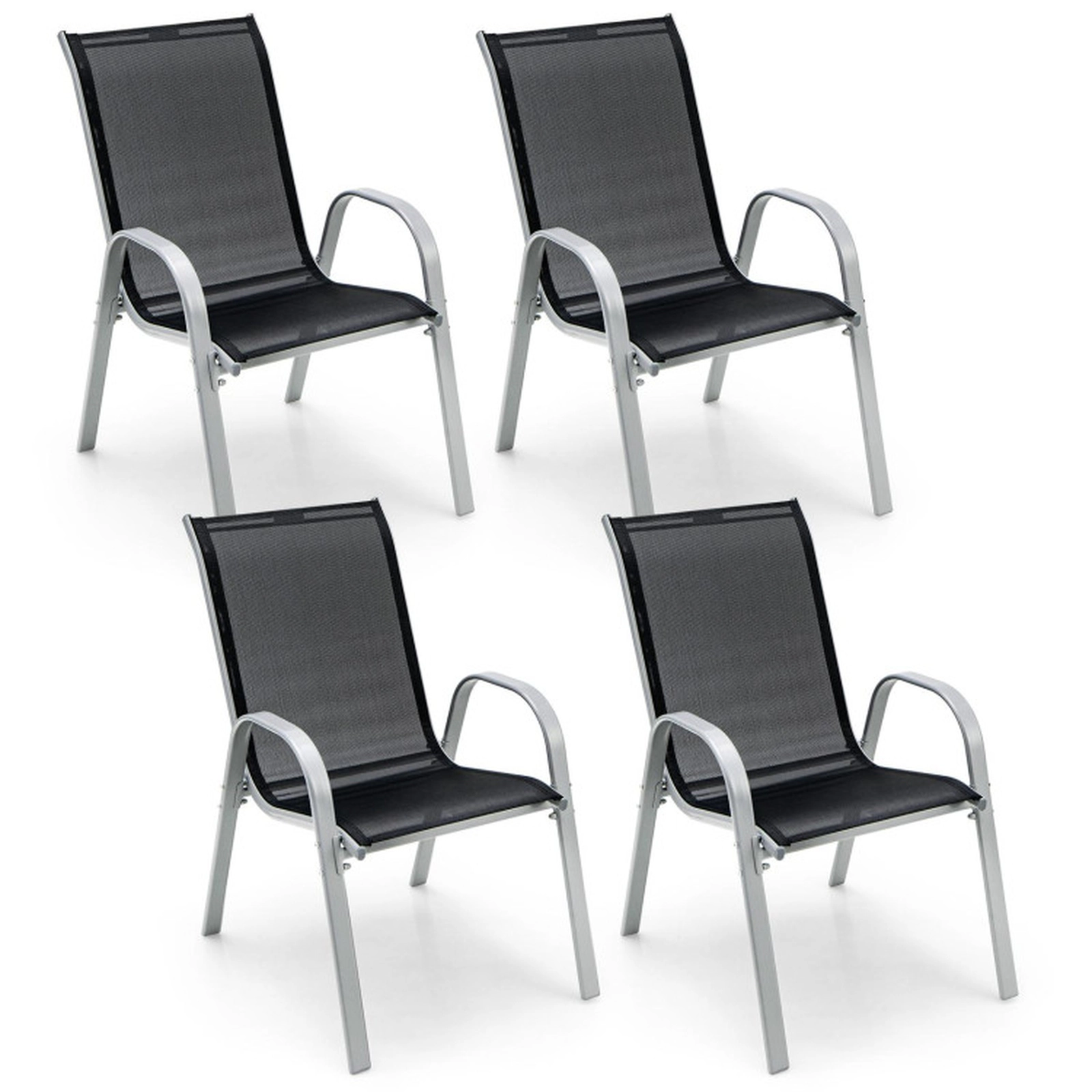 SUGIFT 4-Piece Stackable Patio Dining Chairs with Armrests 330-Lb Capacity 29-in Tall Black Fabric Gray Frame