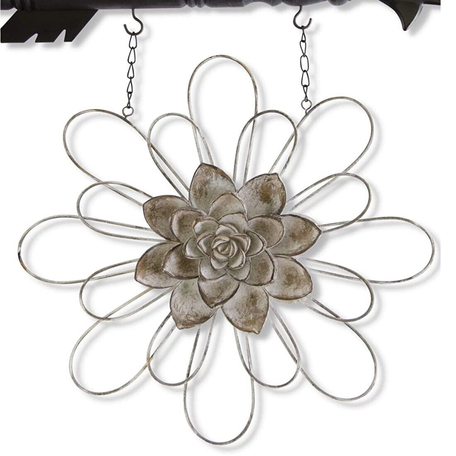 K&K Interiors Gray Metal Wire Flower with Resin Center Arrow Replacement Sign 13.5 inch - Arrow Sold Separately