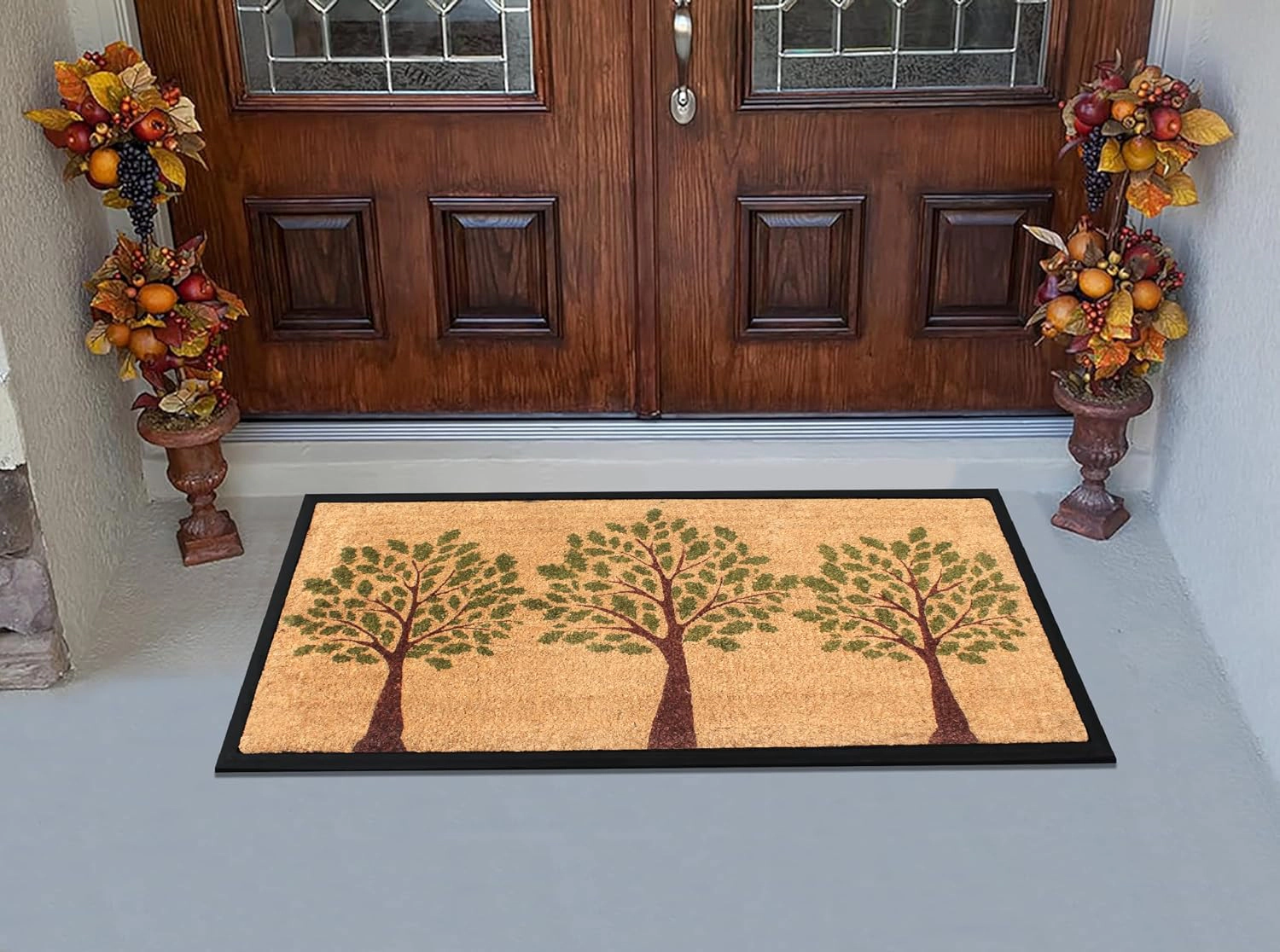 A1 Home Collections Door Mat 24x48 Inches Heavy Duty Non-Slip Rubber-Backed Green Three Tree