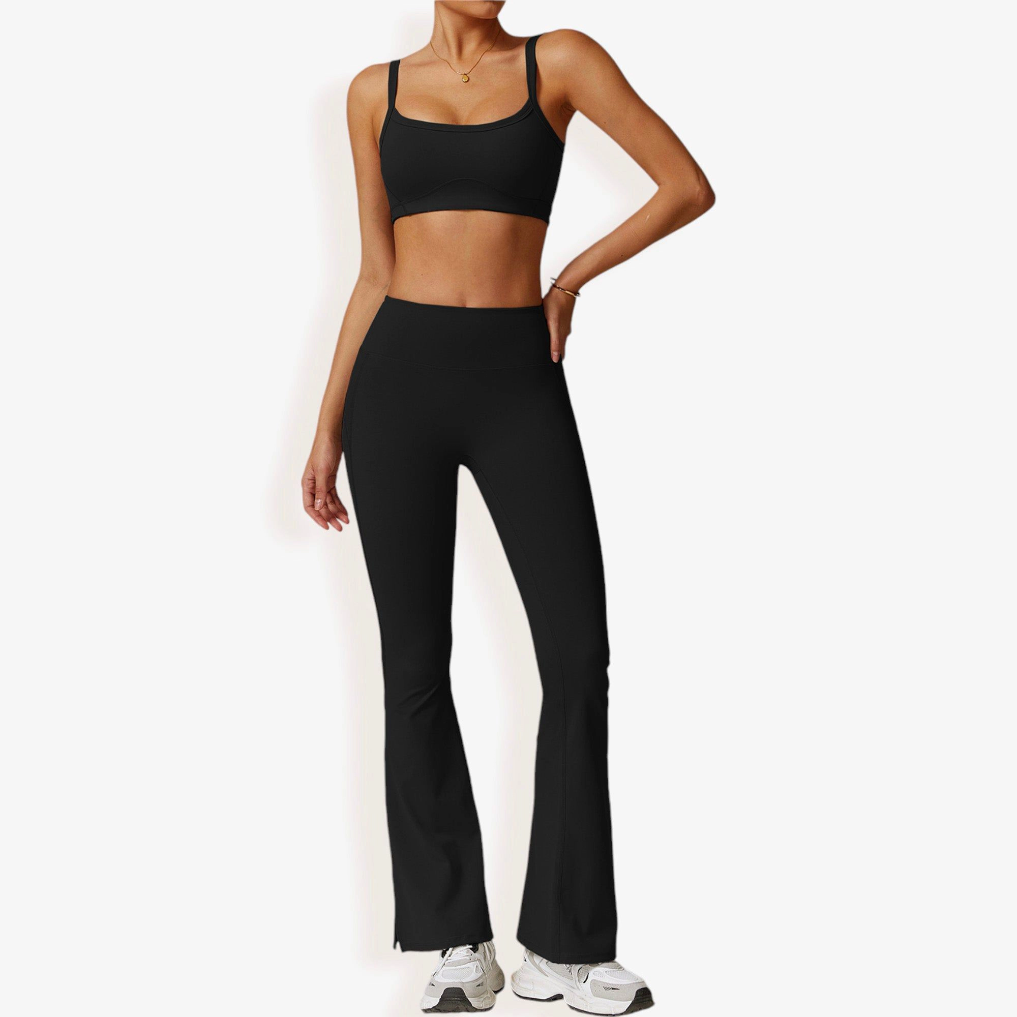 Anna-Kaci Women's High-Waist Flare Yoga Pants with Side Slit Hem