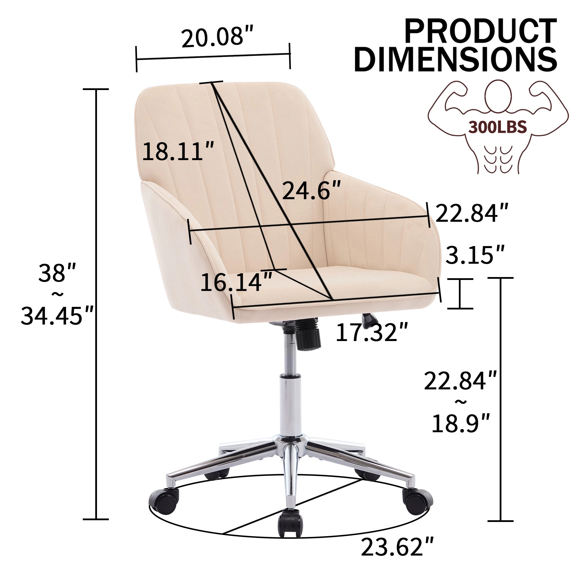 Platinum-Level Office Chairs Khaki Velvet Office Chair Ergonomic Adjustable Swivel Desk