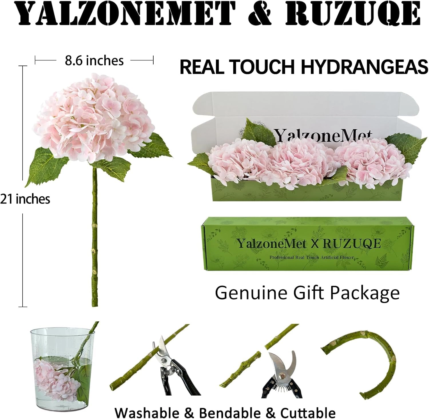 PUPWE Artificial Hydrangea Flowers Real Touch Latex
