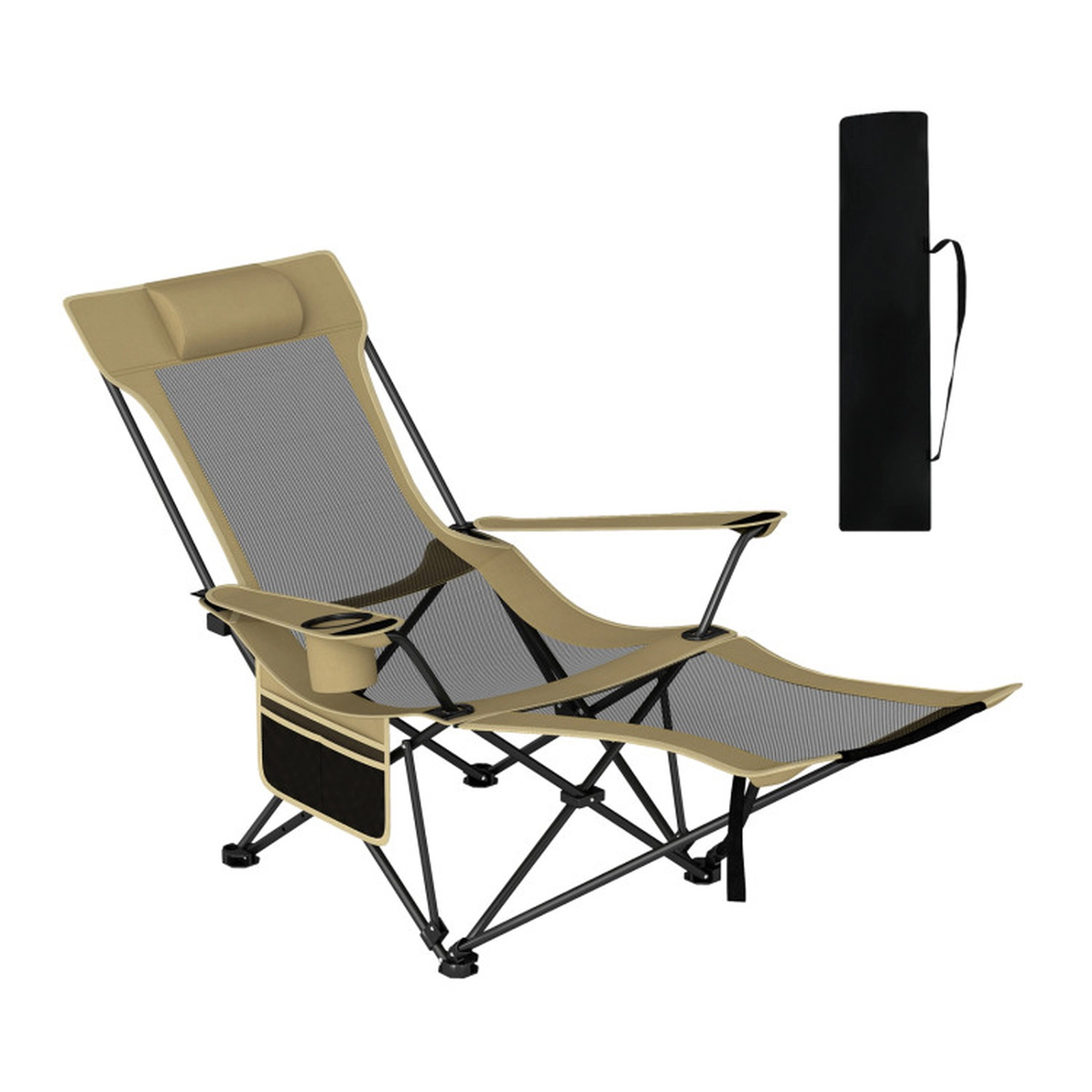 SUGIFT Reclining Camping Chair with Removable Footrest and 4-Position Backrest 330-lb Capacity Gray/Green