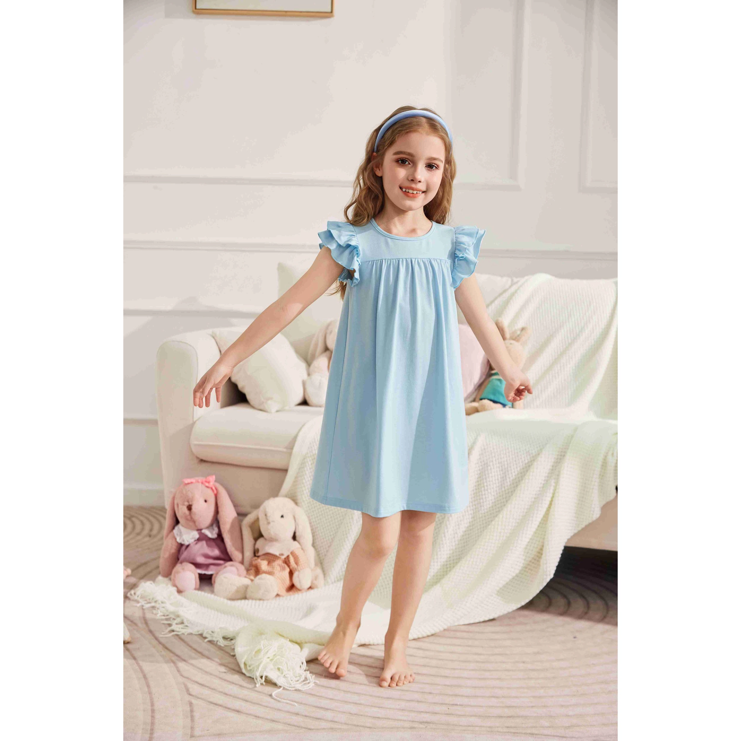 Arshiner Girls Nightgowns Cute Ruffle Short Sleeves Princess Pajamas Nightdress Sleepwear