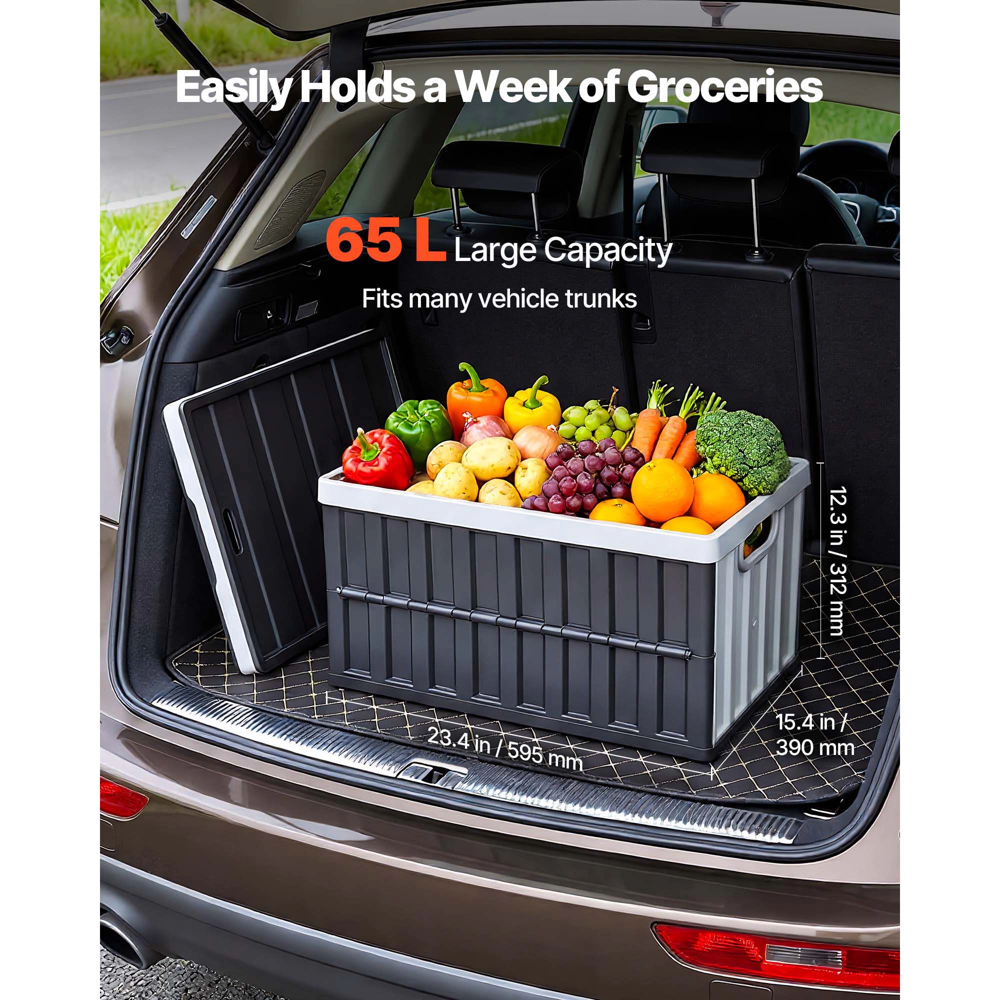 HONGGE Plastic Collapsible Storage Bins with Lids 65L Stackable Folding Storage Crates with Handles Holds 84 lbs Per