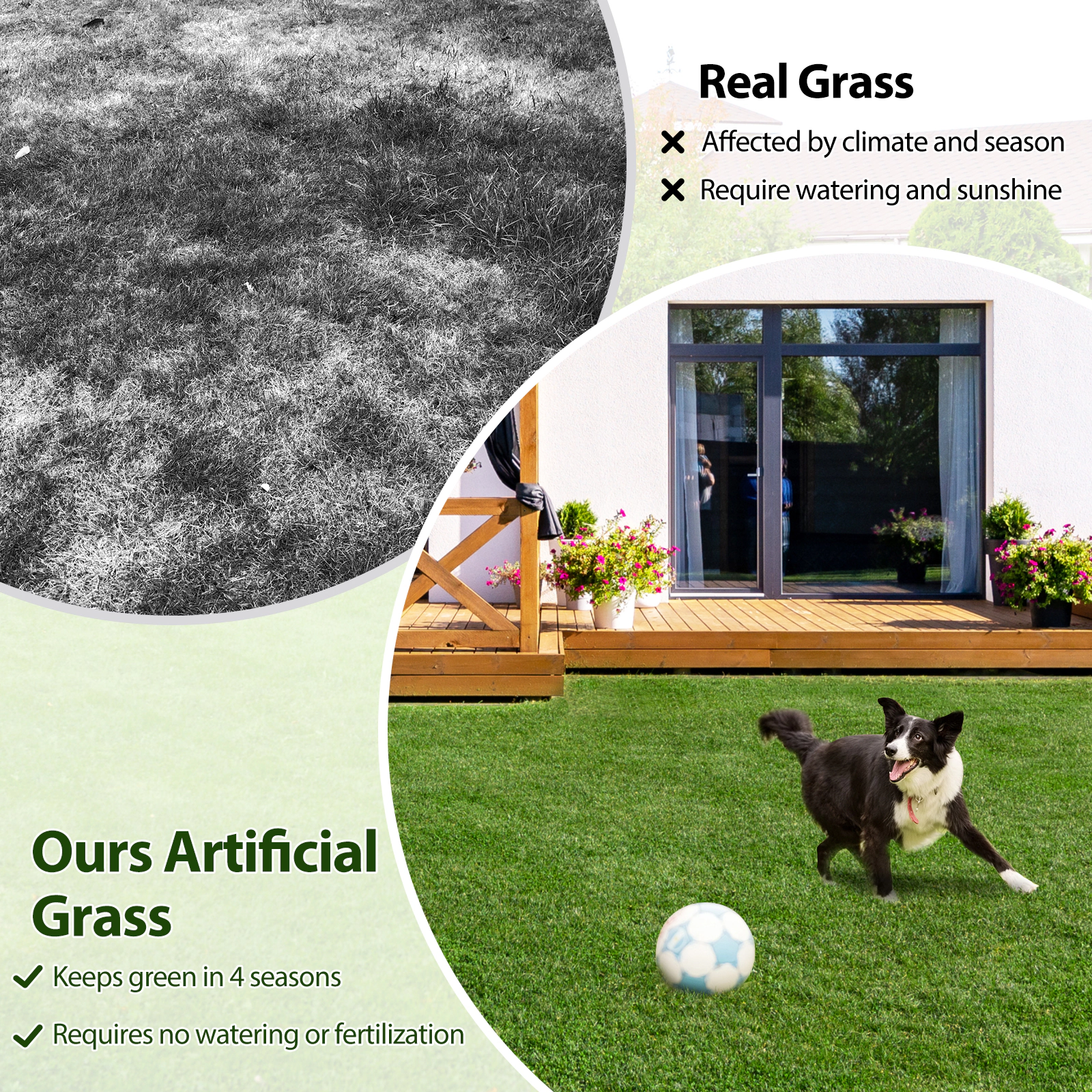 SUGIFT Green Artificial Grass Turf Mat with Drainage Holes and Latex Backing 4-ft W 6-ft D 2-in Pile Height