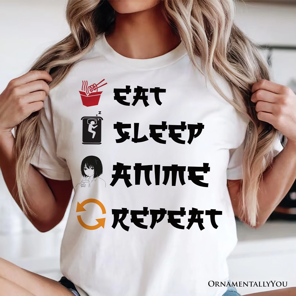OrnamentallyYou Mens Eat Sleep Anime Repeat T-Shirt