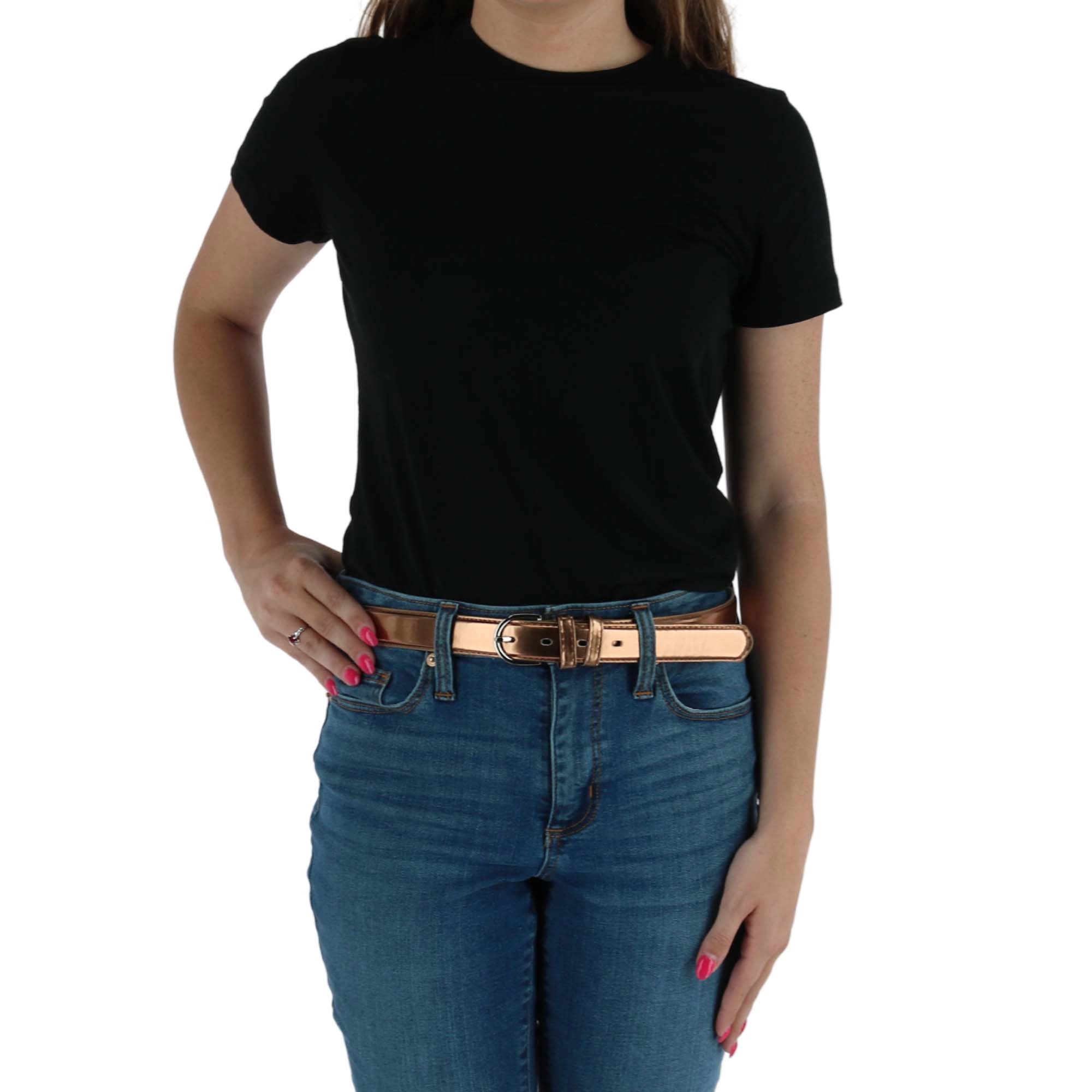 CTM Women's Metallic Leather Dress Belt 1 1/8 Inch