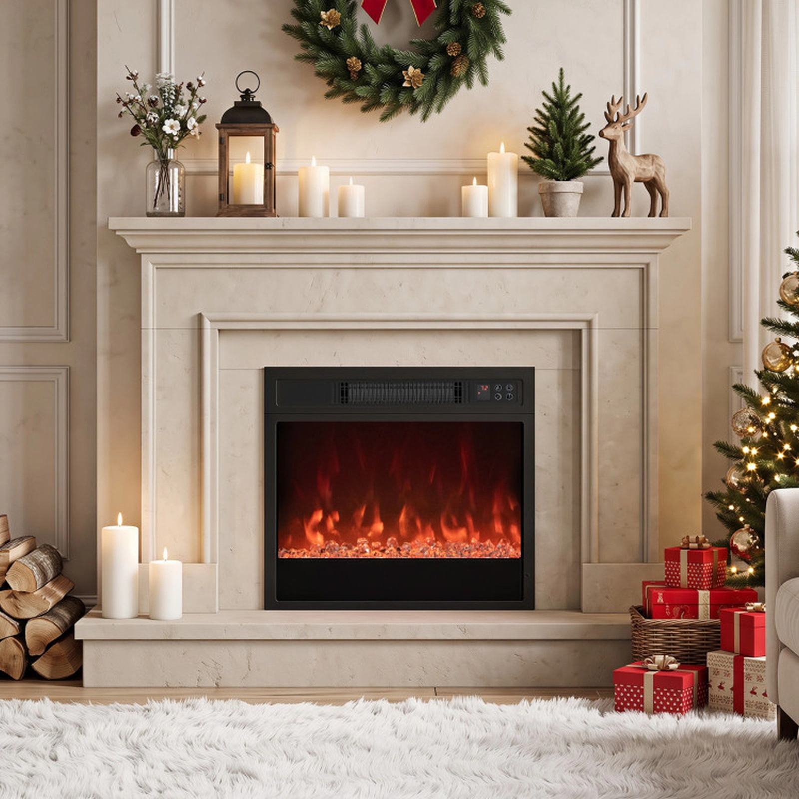 SUGIFT 18-in 9 Flame Colors Remote Control Electric Fireplace Insert 19.17-in x 5.12-in x 16.93-in 5000 BTU Black