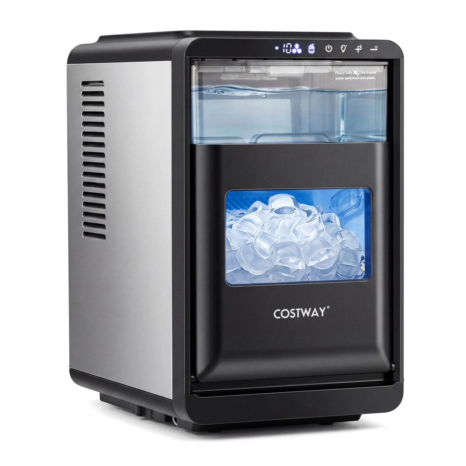 SlickBlue Grey Stainless Steel Ice Machine, 26 Lbs Daily, Crescent Ice