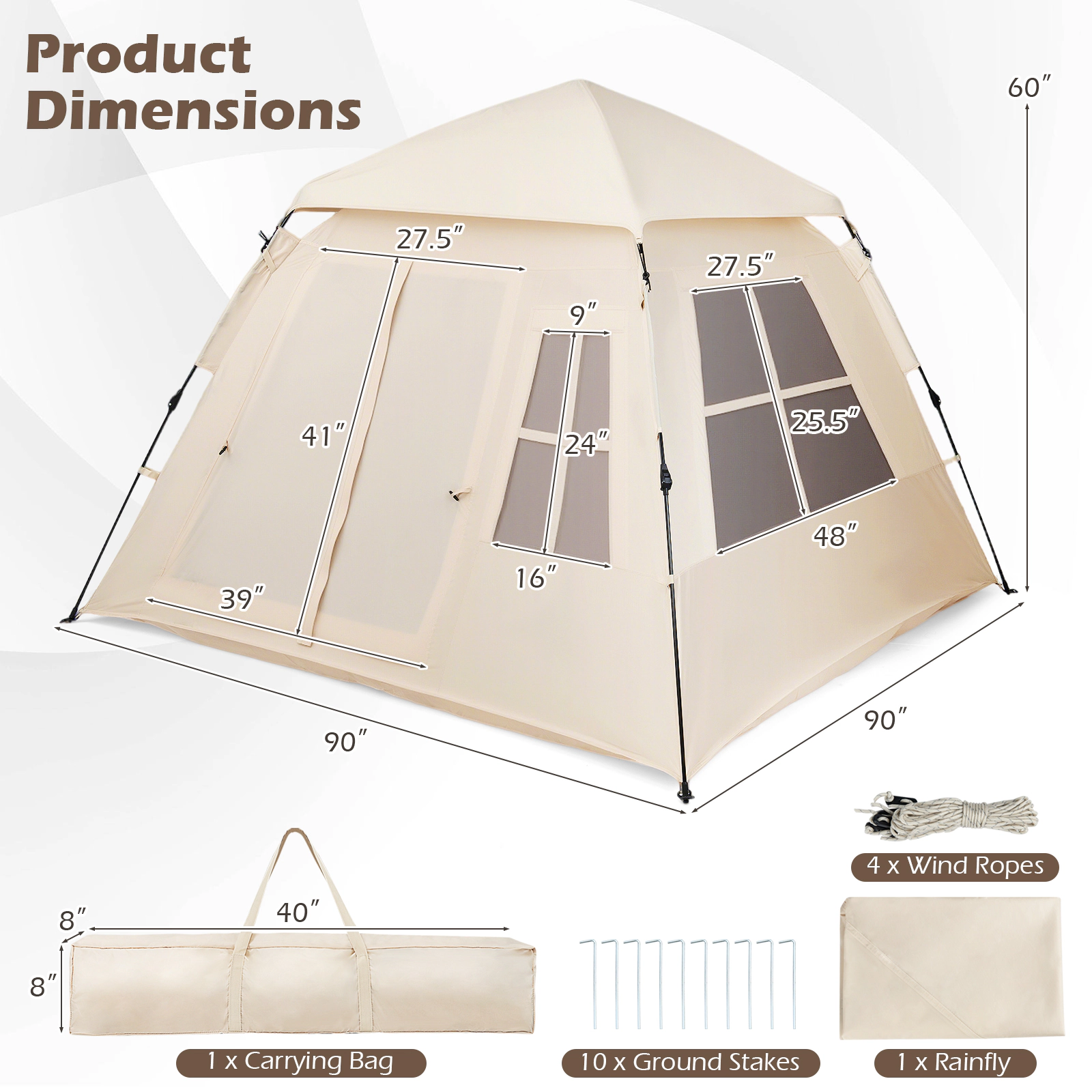 LJG 4 Person Camping Tent Portable Automatic Easy Setup with Rainfly and 2 Doors