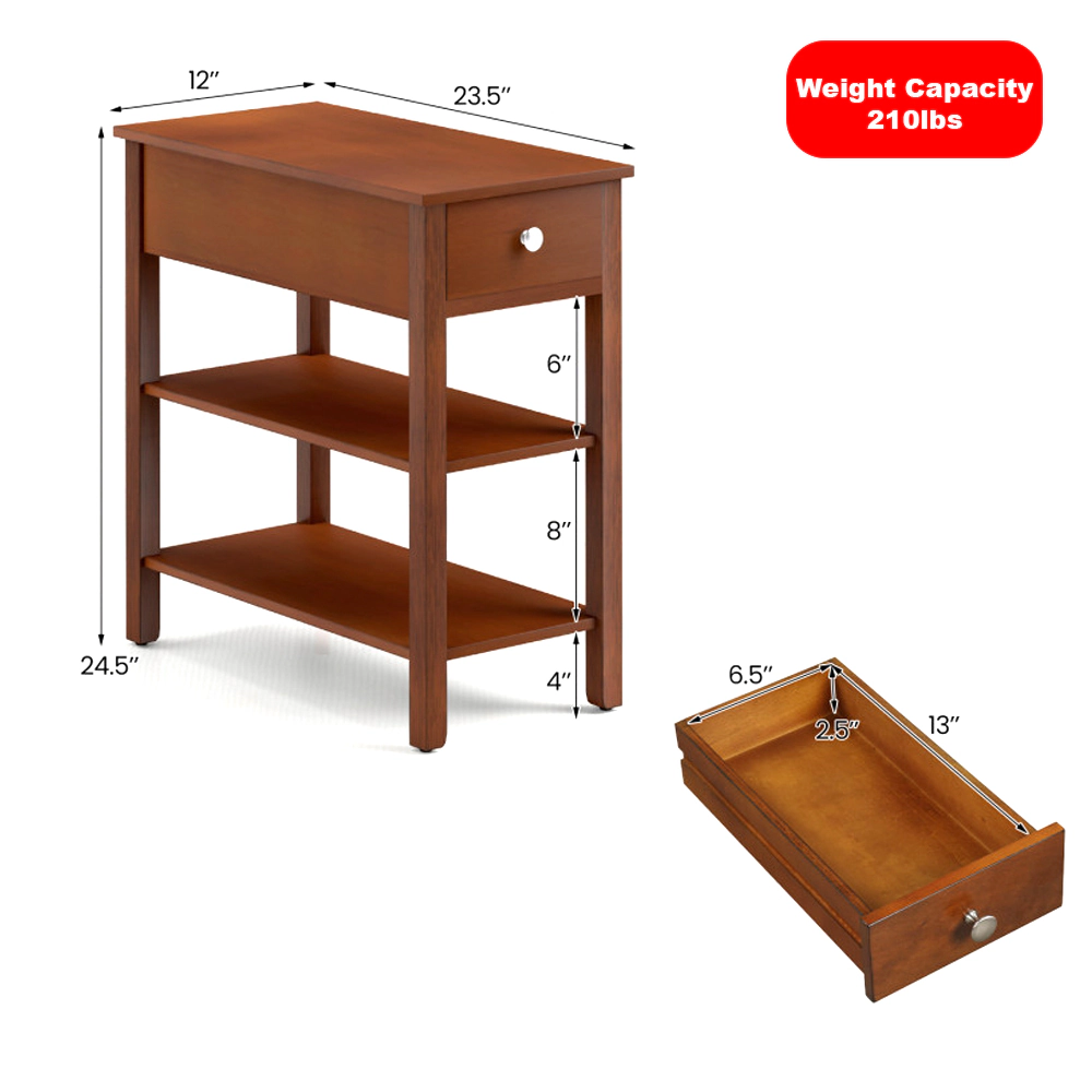 Hivvago Set of 2 Compact Three-Tier Side Tables with Drawer and Storage Compartments