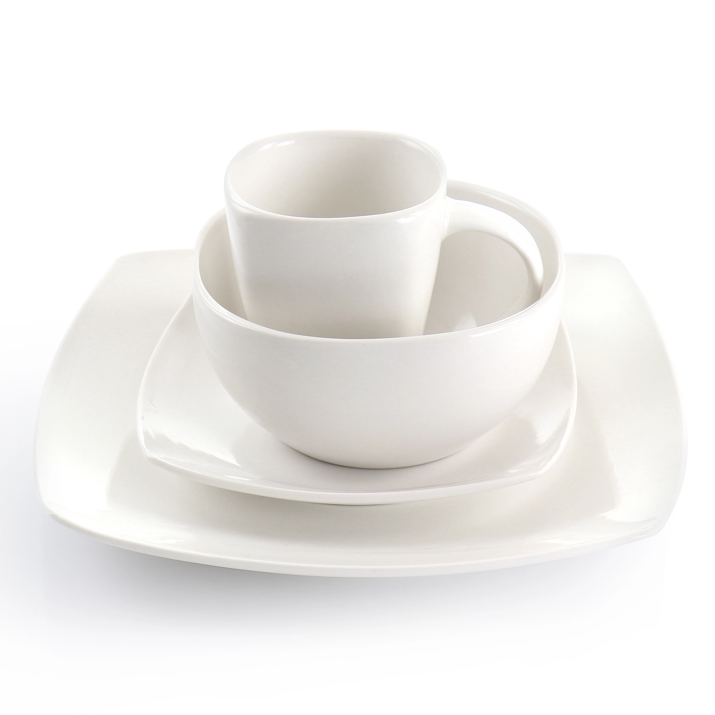 Gibson Elite Soho Lounge 16 Piece Square Fine Ceramic Dinnerware Set in White