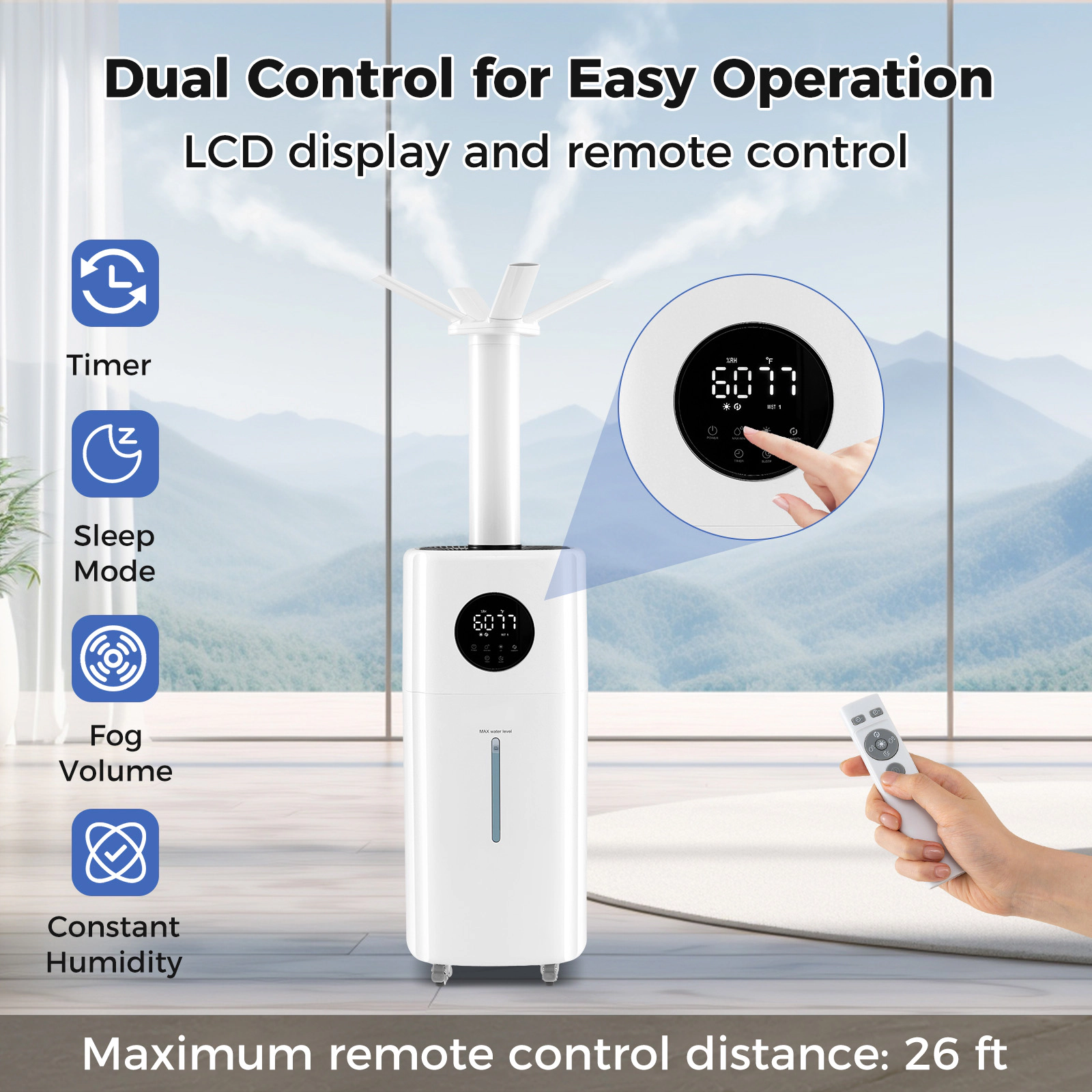 SlickBlue Humidifier for Large Spaces with 3 Mist Levels and Wheels