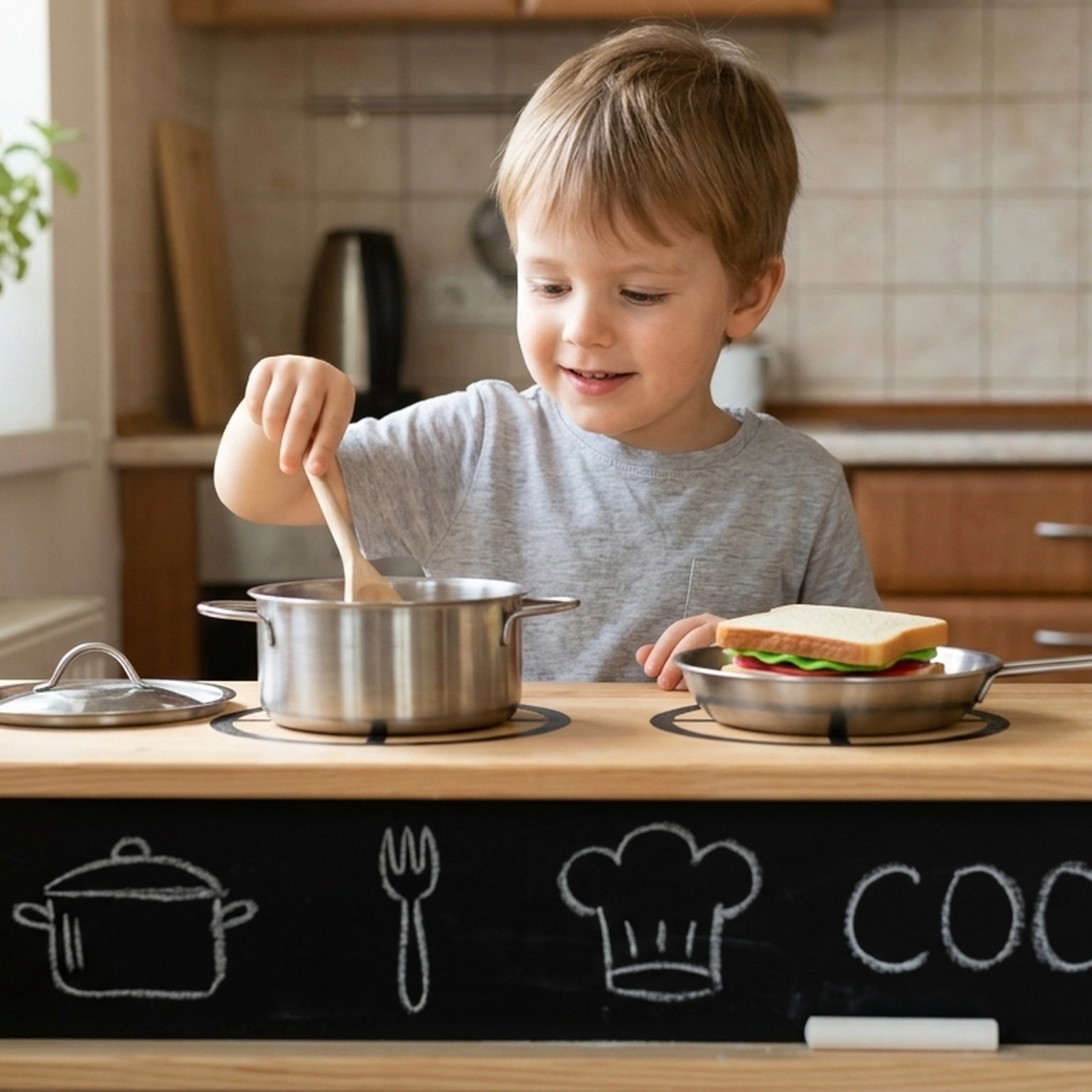 Mud Kitchen for Kids Plants Observation Room 12 Plant Cups Real Faucet 27-in Fir Wood Outdoor Play Sink Ages 3+ Natural