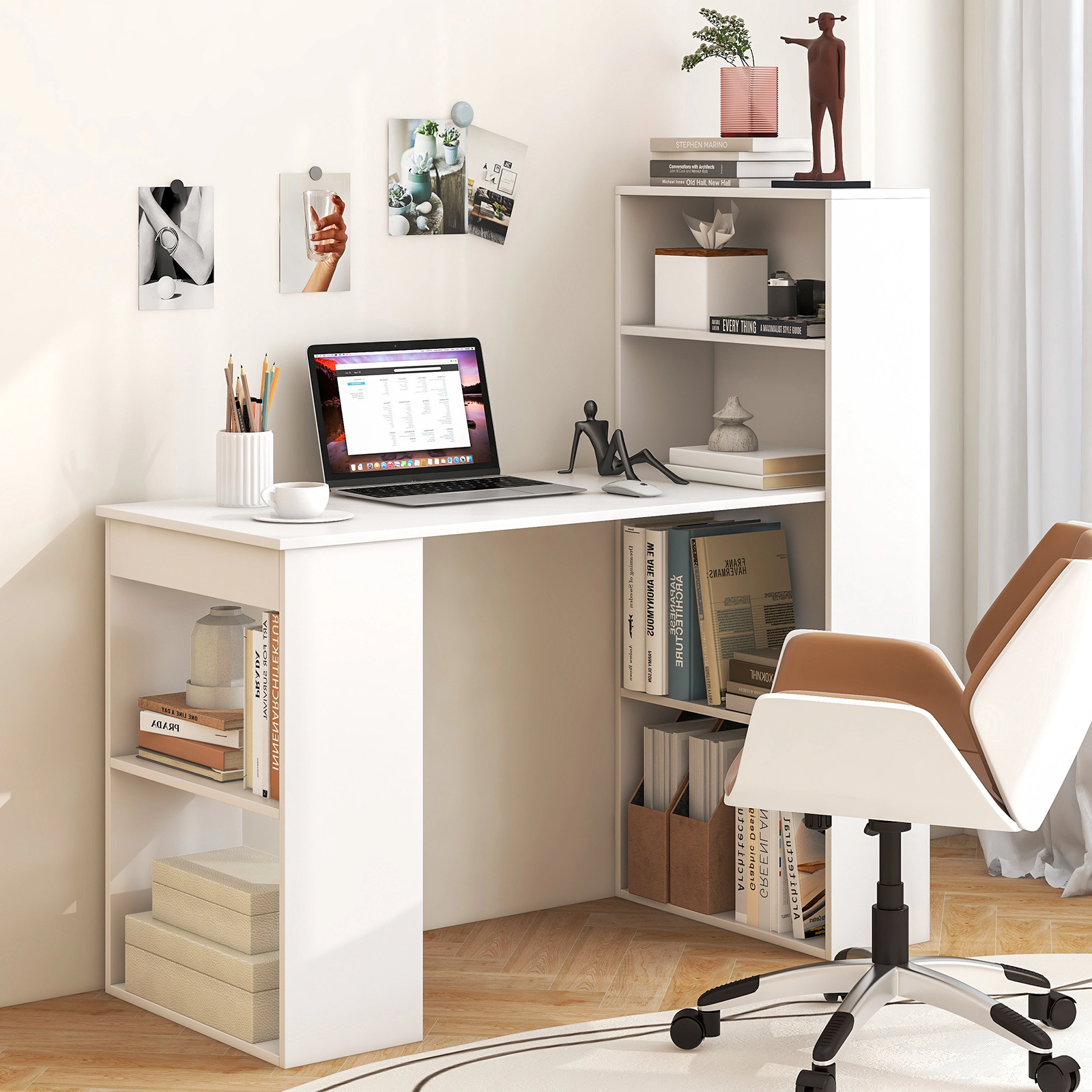 SUGIFT 6-Tier Storage Shelves and Bookcase Workstation 48 Inch Computer Desk