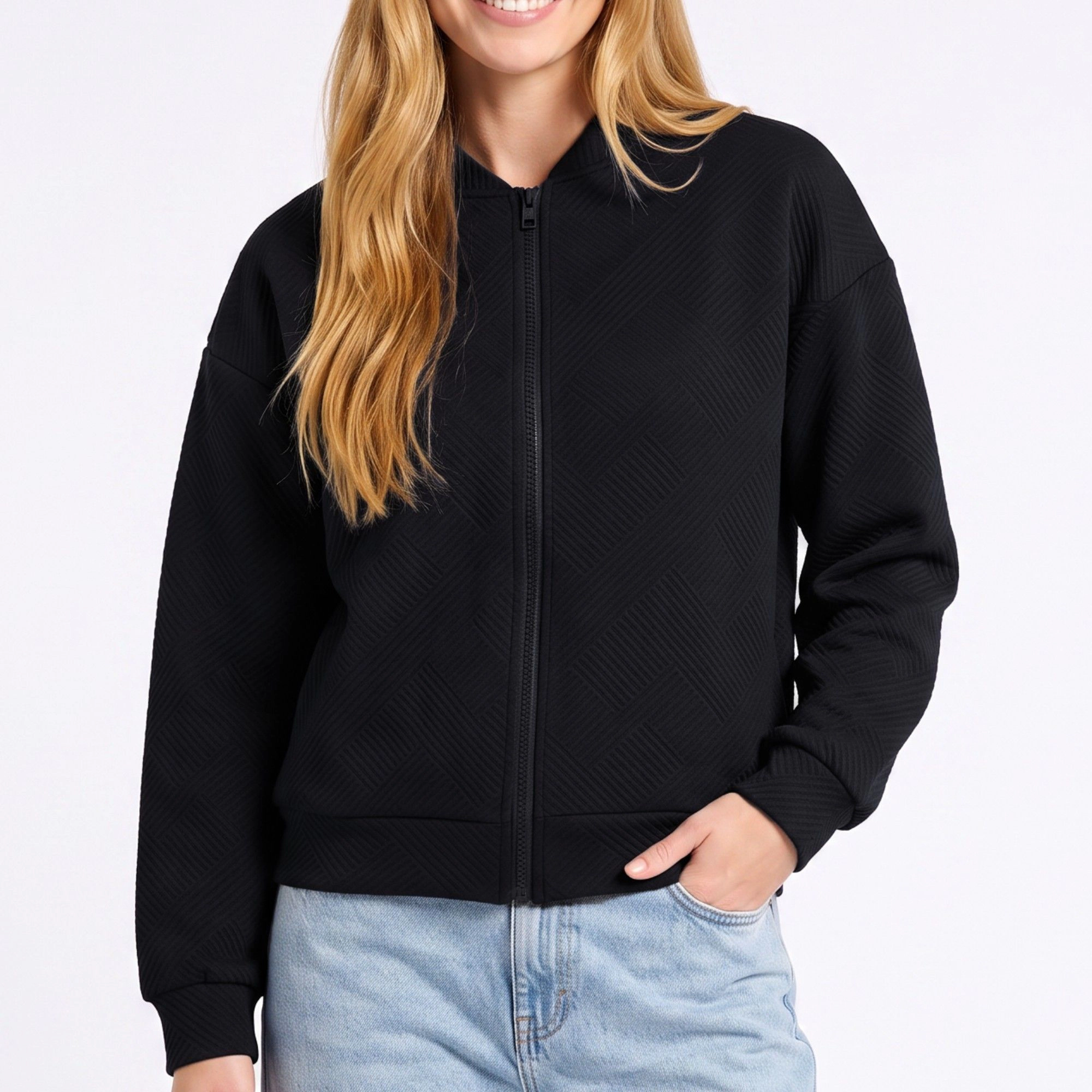 Anna-Kaci Women's Textured Knit Zip Front Jacket