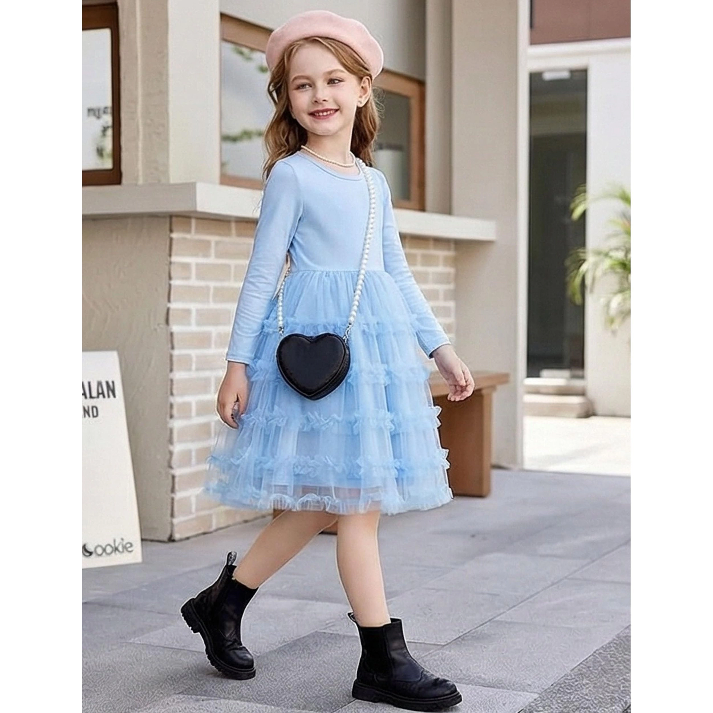 Arshiner Tutu Dress Girl'ss Long Sleeve Fall Winter Ruffle Tiered Holiday Party Tulle Dresses