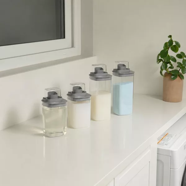 OU 34oz Liquid Soap & Laundry Detergent Dispenser, Clear Airtight Dispenser w Measuring Cap for Use