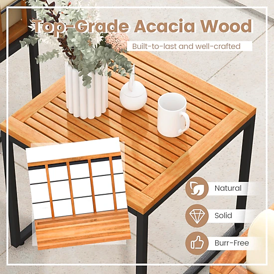 SUGIFT 3-Piece Beige Patio Furniture Set with Acacia Wood Chairs and Coffee Table 400-lb Per Chair Capacity